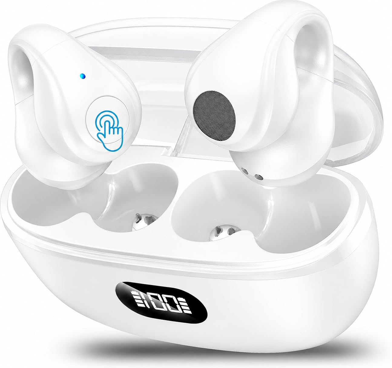 Fone Bluetooth Condução Óssea À Prova D'Água para Corrida e Academia Branco | Bluetooth 5.3 Clipe com Ajuste Seguro Até 6 Horas de Uso USB Tipo C