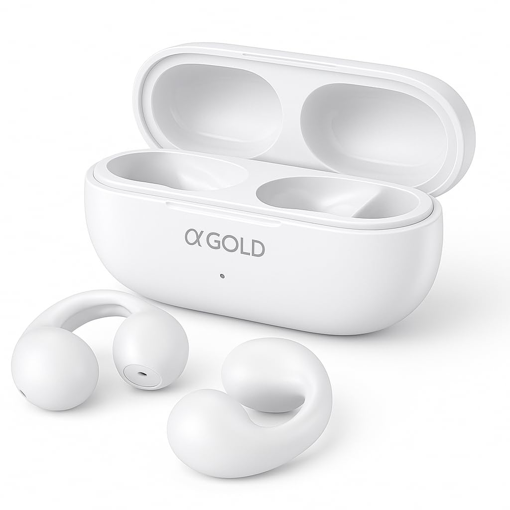 Fone Bluetooth Esportivo Condução Óssea BT33 – Open-Ear Sem Fio, Bluetooth 5.3, Earcuffs para Corrida, Resistente à Água, Compatível com iOS e Android (BRANCO)