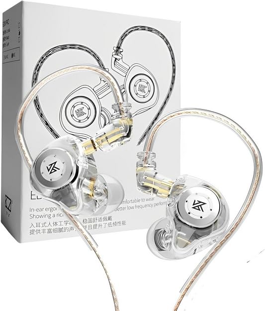 Fone de Ouvido KZX EDX Pro Fone com fio intra-auricular retorno música 1DD HiFi Deep Bass 10mm Dynamic Driver Over Ear Headset com cabo destacável Som Qualidade Premium - Cor (Sem Microfone, Cristal)
