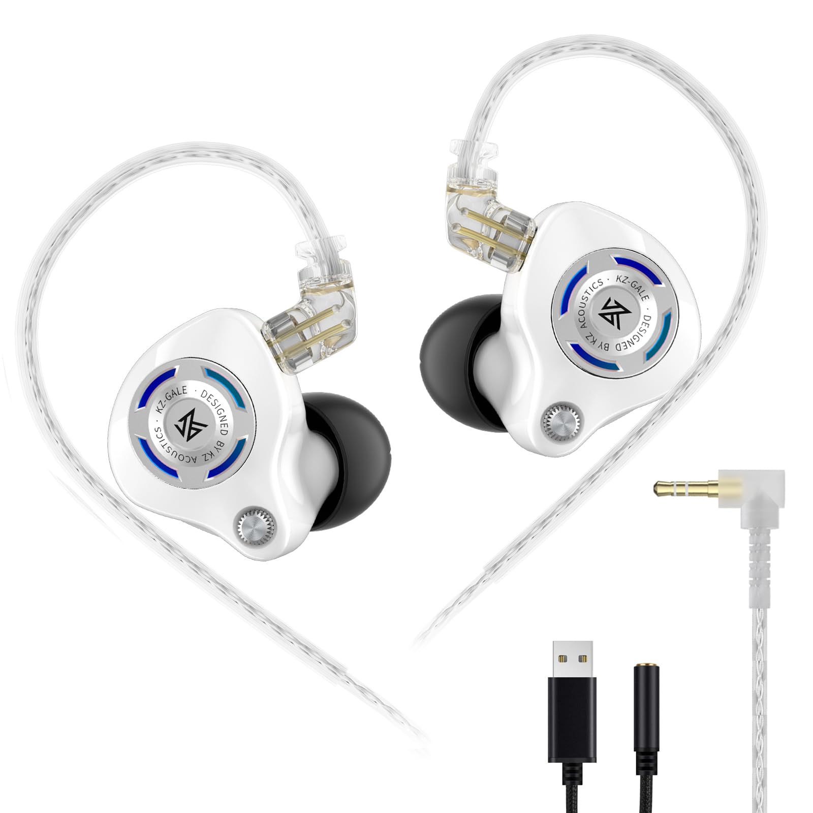 KZ Fones de ouvido Gale com fio, ajuste de isolamento de ruído em monitores de ouvido, design de gancho de orelha nunca cai, driver super linear IEM para músicos, cantor, no palco, estúdio (Nomic