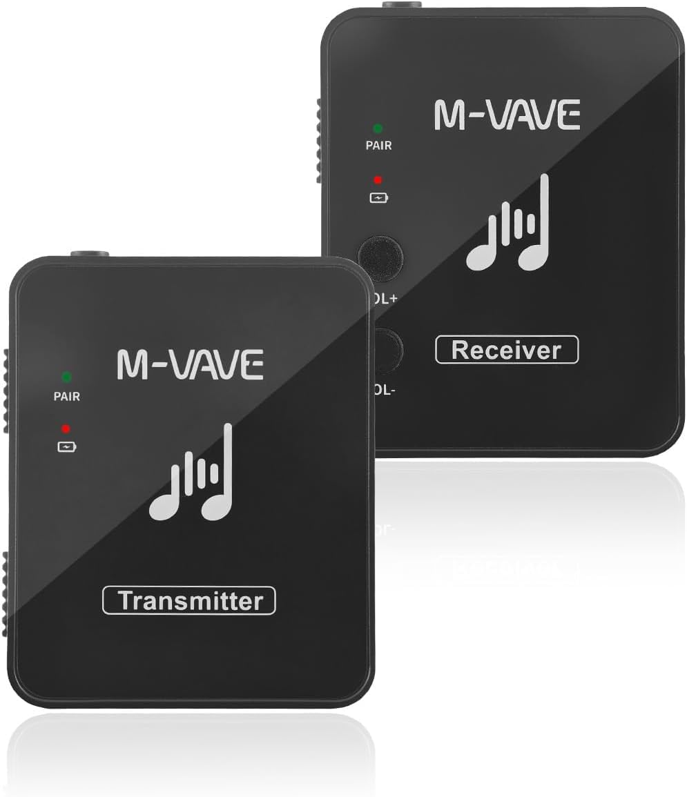 VEDO M-VAVE WP-10 Sistema de Monitor In-Ear Sem Fio 2.4GHz - Transmissor e Receptor IEM, Baixa Latência <12ms, 30m Alcance, 7h Bateria, p/Guitarra, Baixo e Palco.