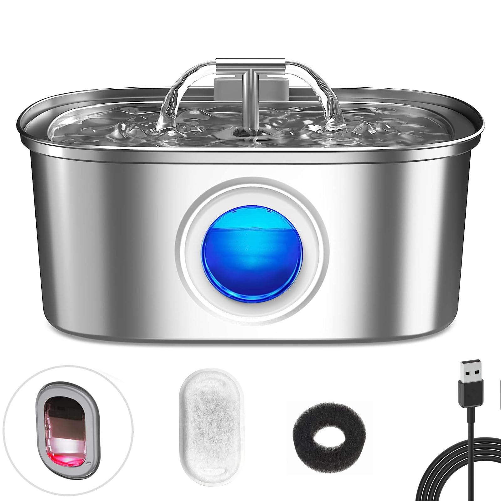 VDRBG Aço Inoxidável Fonte para Gatos com Filtro,3.2L Dispensador de água para Cães,Bebedouro Gato Automático Super Silencioso para Animais de Estimação