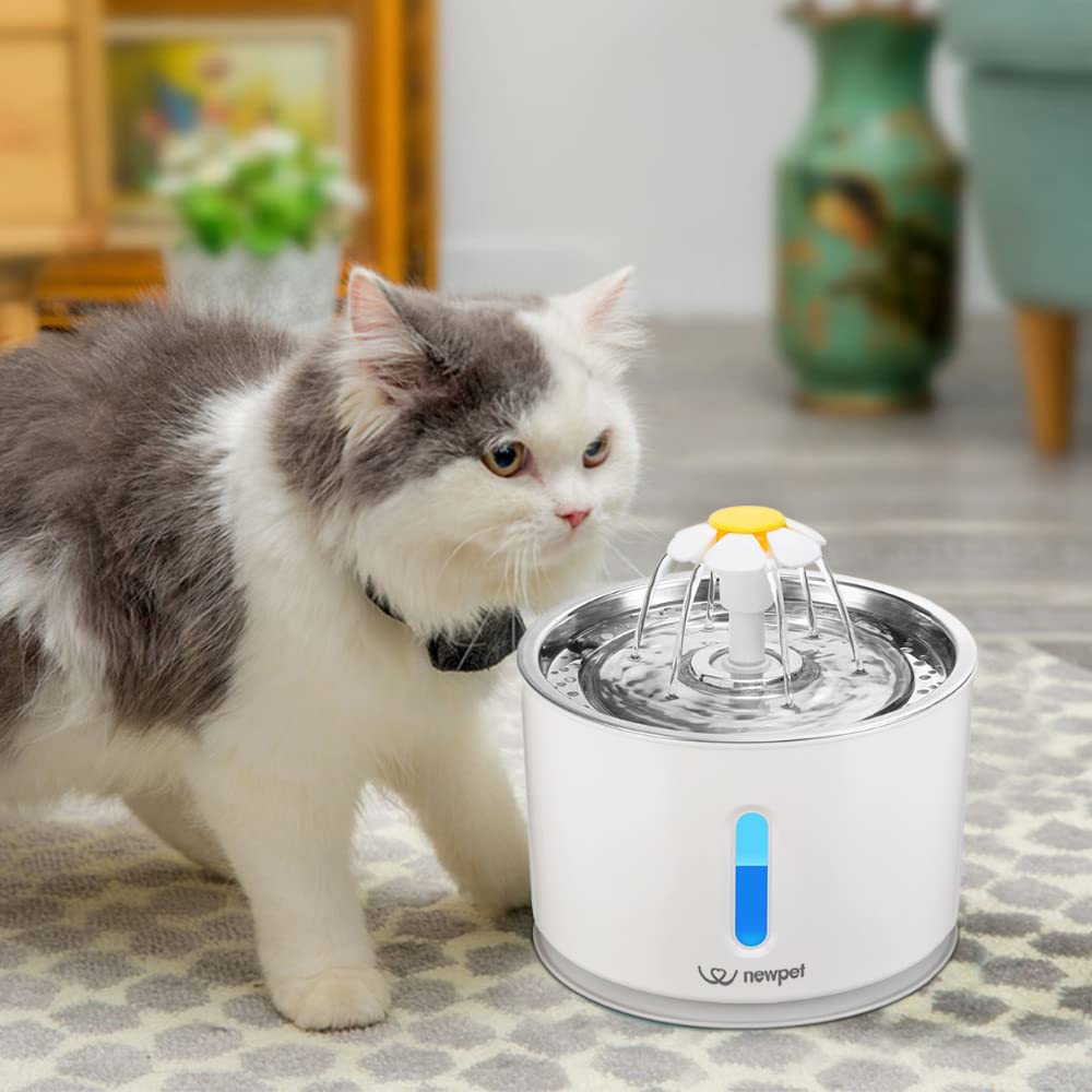 VDRBG Kit Bebedouro Tipo Fonte 2,4 L Fonte para Gatos Com Filtro Pet Inox para Gatos e Cães,Bomba Ultra-Silenciosa