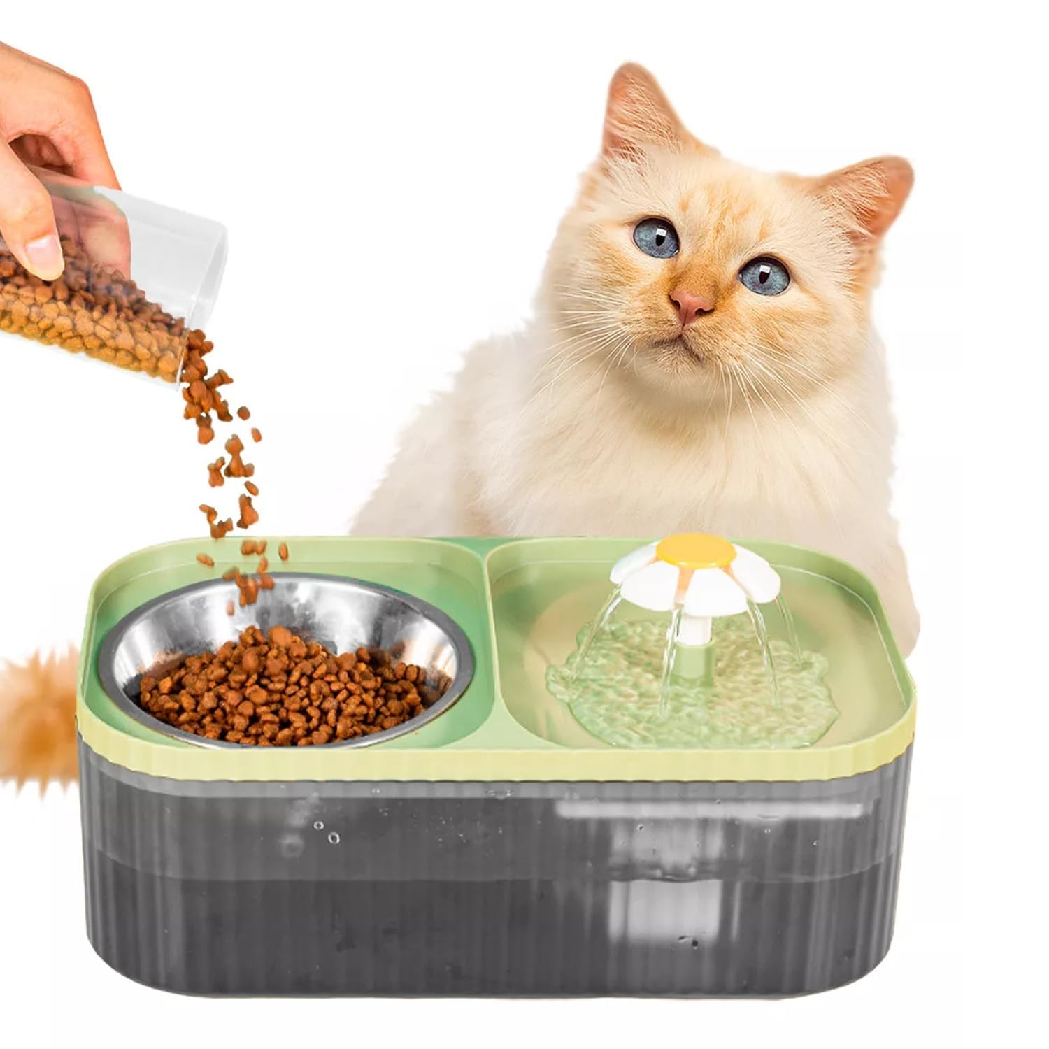 Comedouro Bebedouro Automático Pet 2 em 1 com Fonte de Água USB, 3L, Inox, Silencioso, com Filtro, Para Gato e Pet Pequeno, Hidratação Saudável e Fácil Limpeza (Verde, Médio)