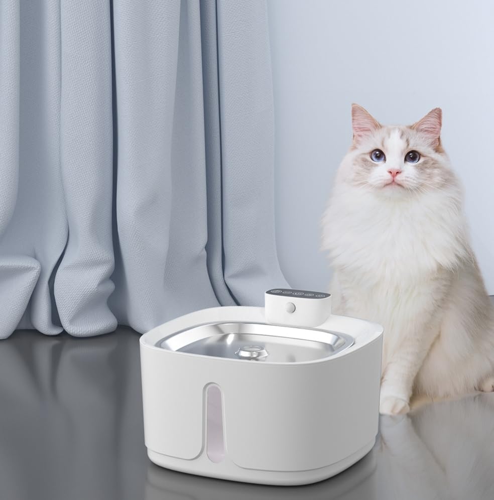 Bebedouro para gatos de aço inoxidável de 3,2 L/12 oz, fonte de agua para gato com sensor, sem fio, operado por bateria, com 3 filtros, duas cabeças de fonte, escova de limpeza