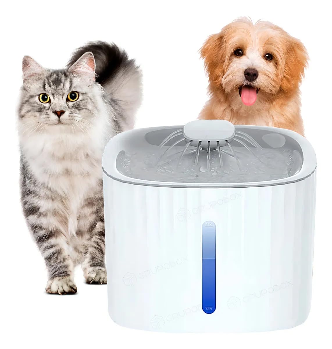 Bebedouro Automático para Pets, Fonte de Água 3L, Filtro de Carvão Ativado, Fluxo 360°, LED Indicador, Bivolt, Branco, Plástico