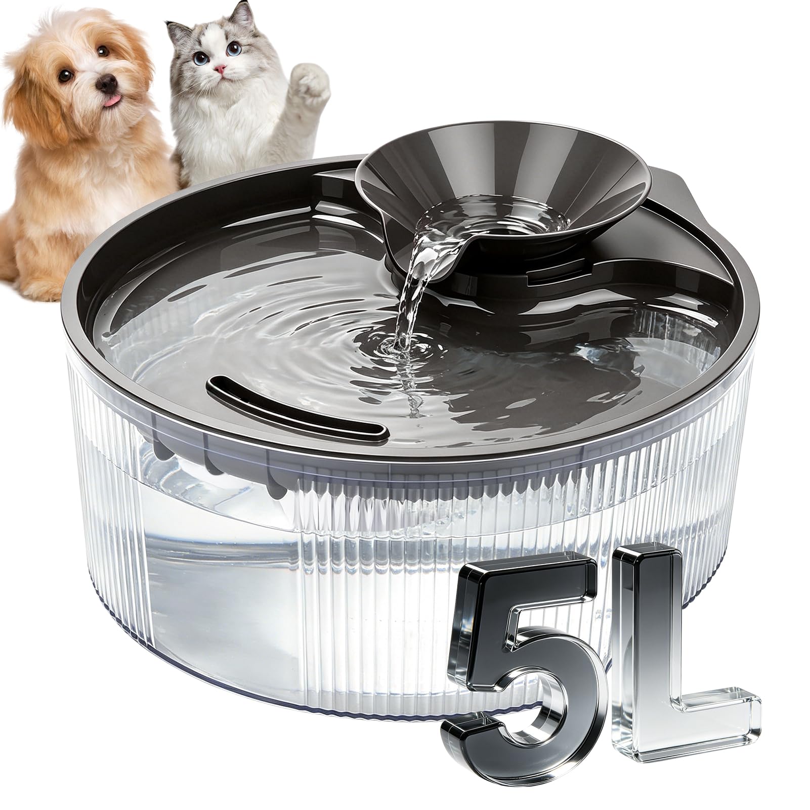 Mstail Fonte de Agua para Gato com Filtro 5L, Bebedouro Automático para Cães e Gatos Silenciosa Transparente Bebedouro Fonte De Água Para Cães Gatos Elétrico Pet