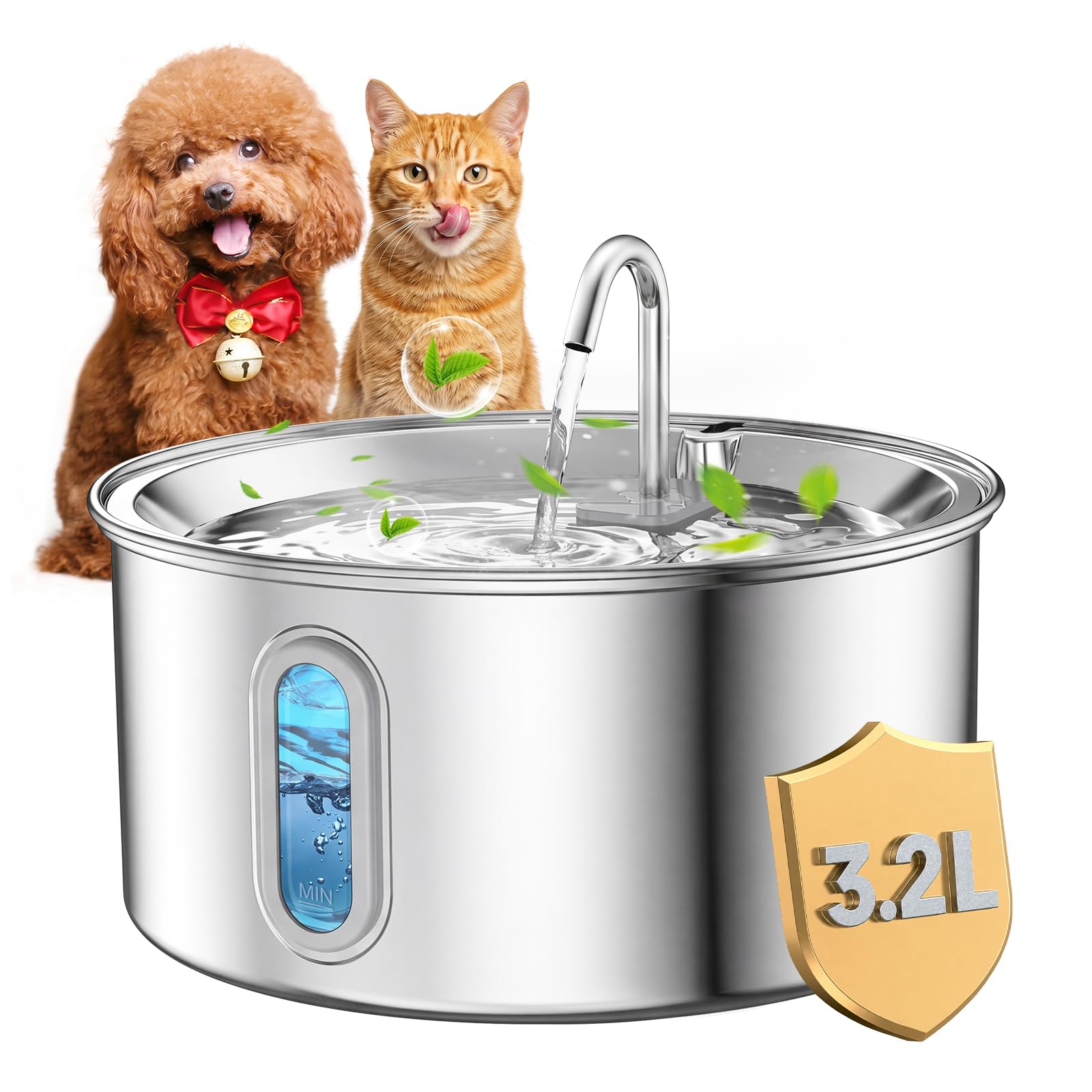 Looxopet Fonte de Água pra Gatos Inox, Bebedouro para Cães com Filtro 3.2L | Aço Inoxidável, Filtragem Contínua, Operação Silenciosa, Fácil de limpar, Bivolt, Gatos e Cães