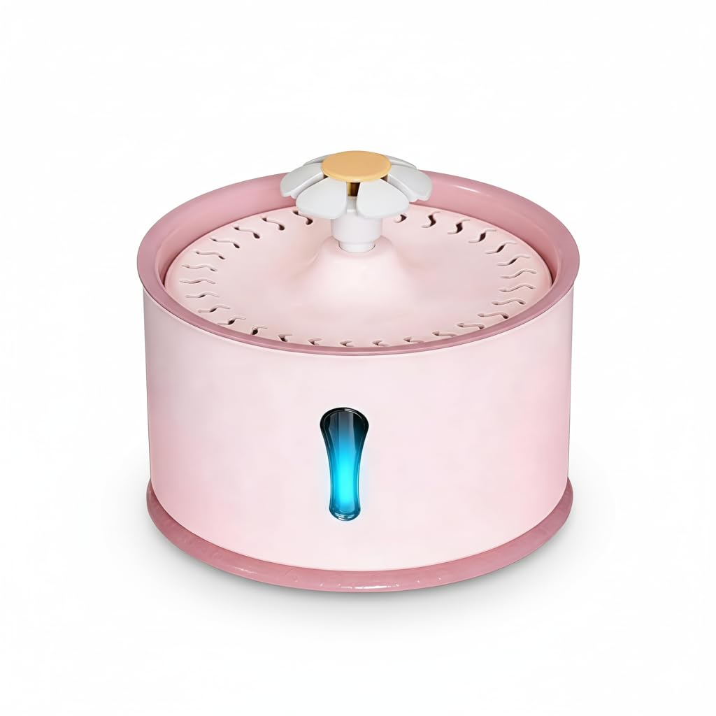 Bebedouro Automático para Gatos 2000ml Rosa Claro | Filtração 5 Estágios, 3 Modos de Água, Iluminação Inteligente, USB, Bandeja Antiderrame, Reservatório Grande