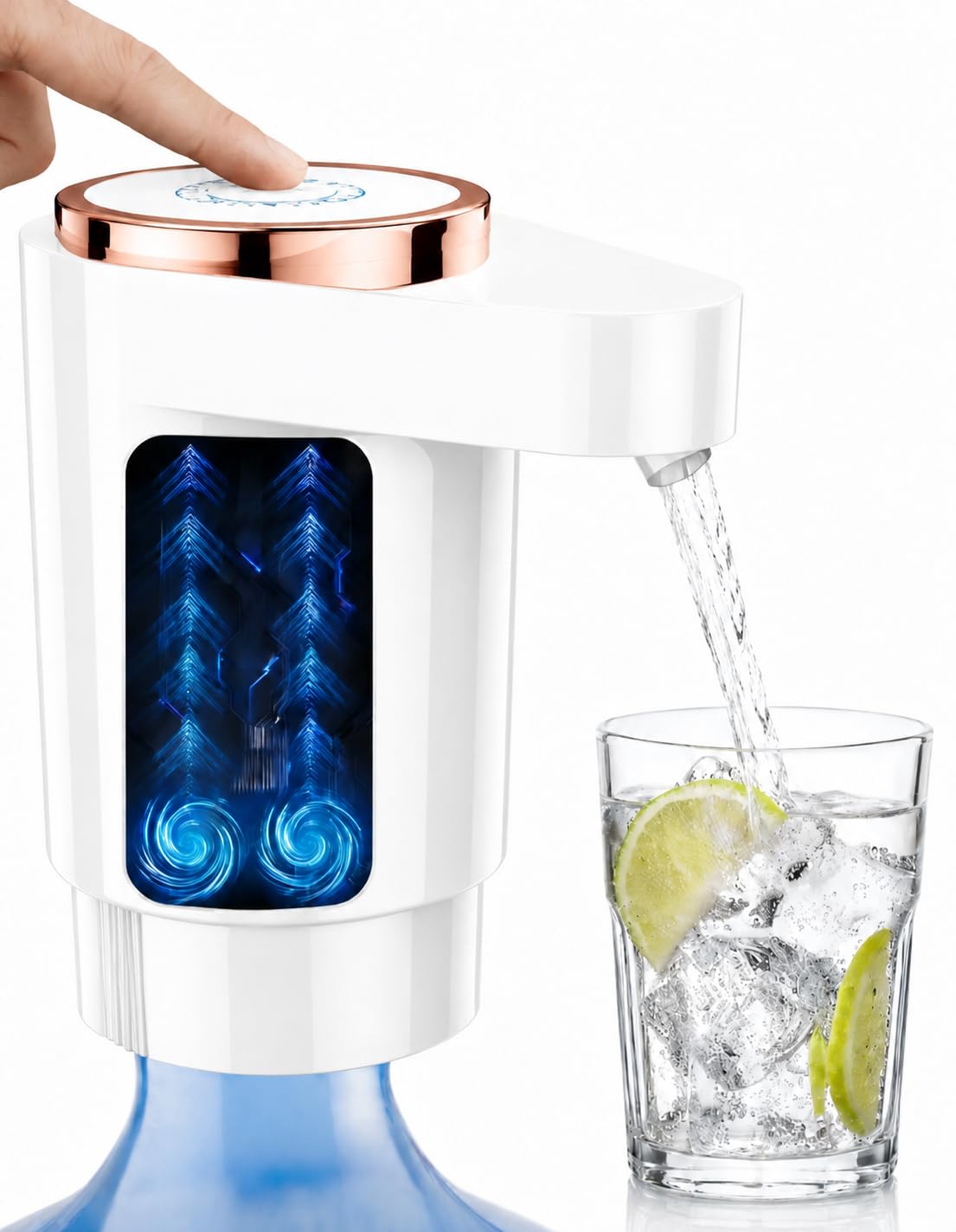 Bomba de Água para Galão e Garrafão 5L 10L 20L, Dispenser Automático Recarregável USB, Bebedouro Elétrico Smart Touch com Display Digital, Bomba Dupla, Portátil para Casa Escritório Premium (BRANCO)