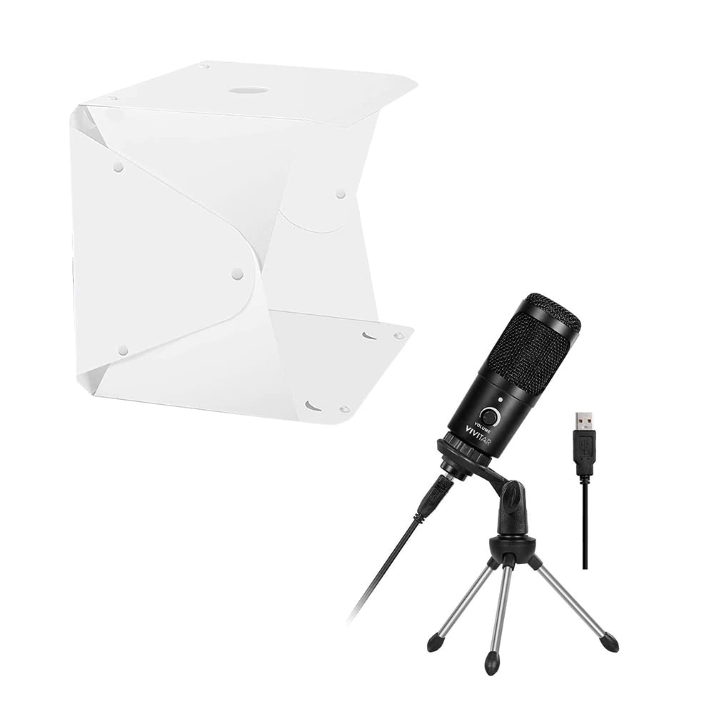 Kit Vivitar: Estúdio Fotográfico portátil 11 polegadas LED Light Box dobrável c/fundo infinito e Microfone Condensador USB