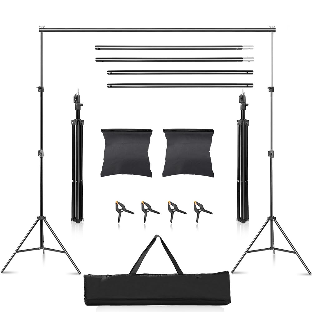 Fundo Fotografico, Fundo Infinito para Fotografia, 2,6 m x 3 m Suporte de Backdrop Ajustável, Kit de Sistema de Suporte de Backdrop, com clipes de fixação e bolsa de armazenamento