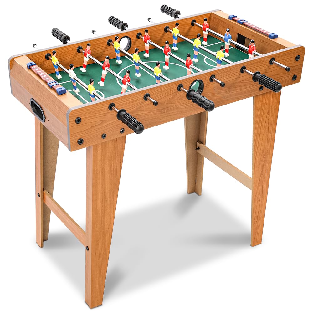 Botahan Pebolim Jogo de Futebol de Mesa, 69*35*61.5CM, Marrom, 18 Jogadores, Madeira e Aço, Portátil Completo, Mesa de Pebolim, Brinquedo Mesa de Jogos