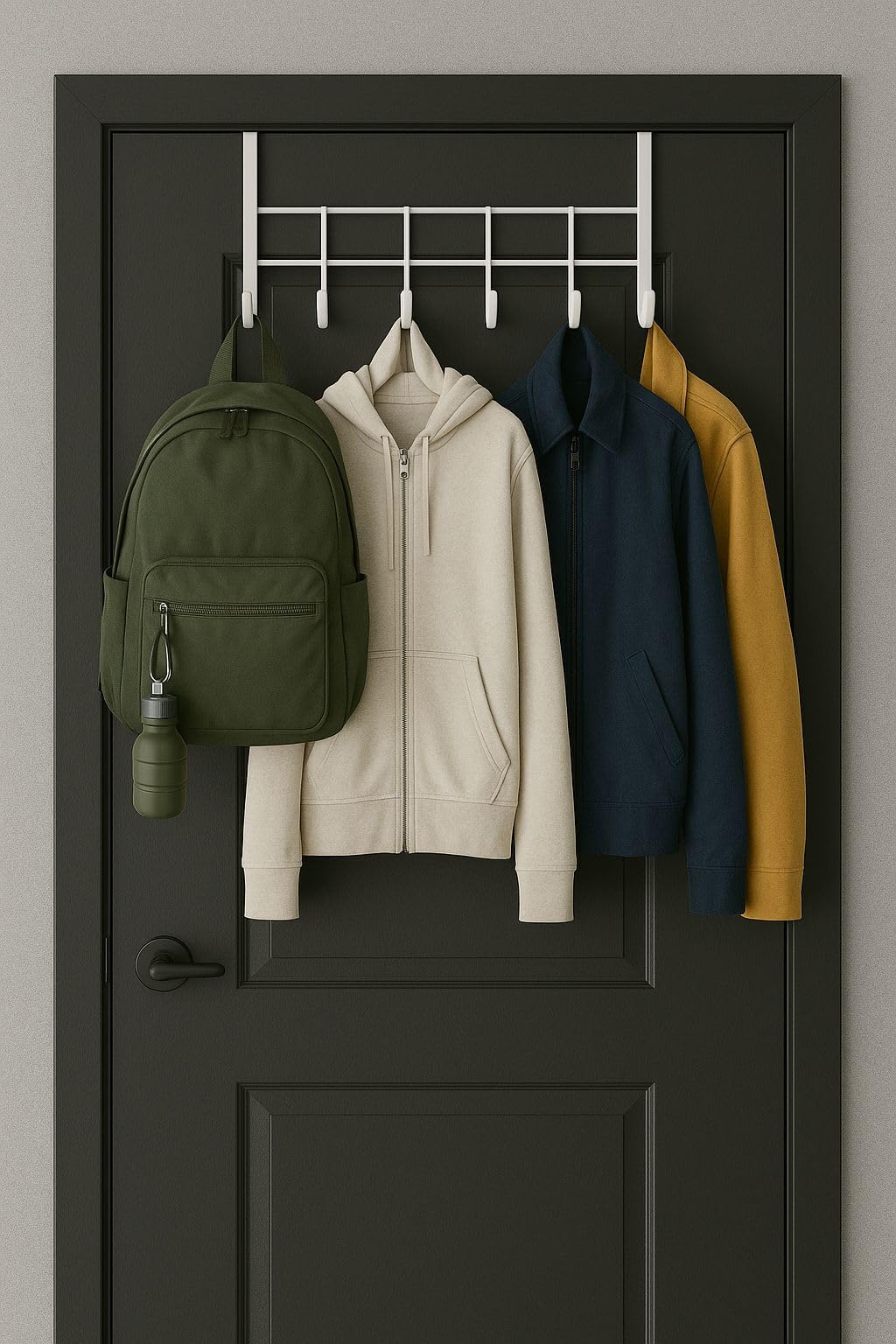 Cabideiro de Porta com 6 Ganchos, 45 cm x 14 cm, Ferro, Branco