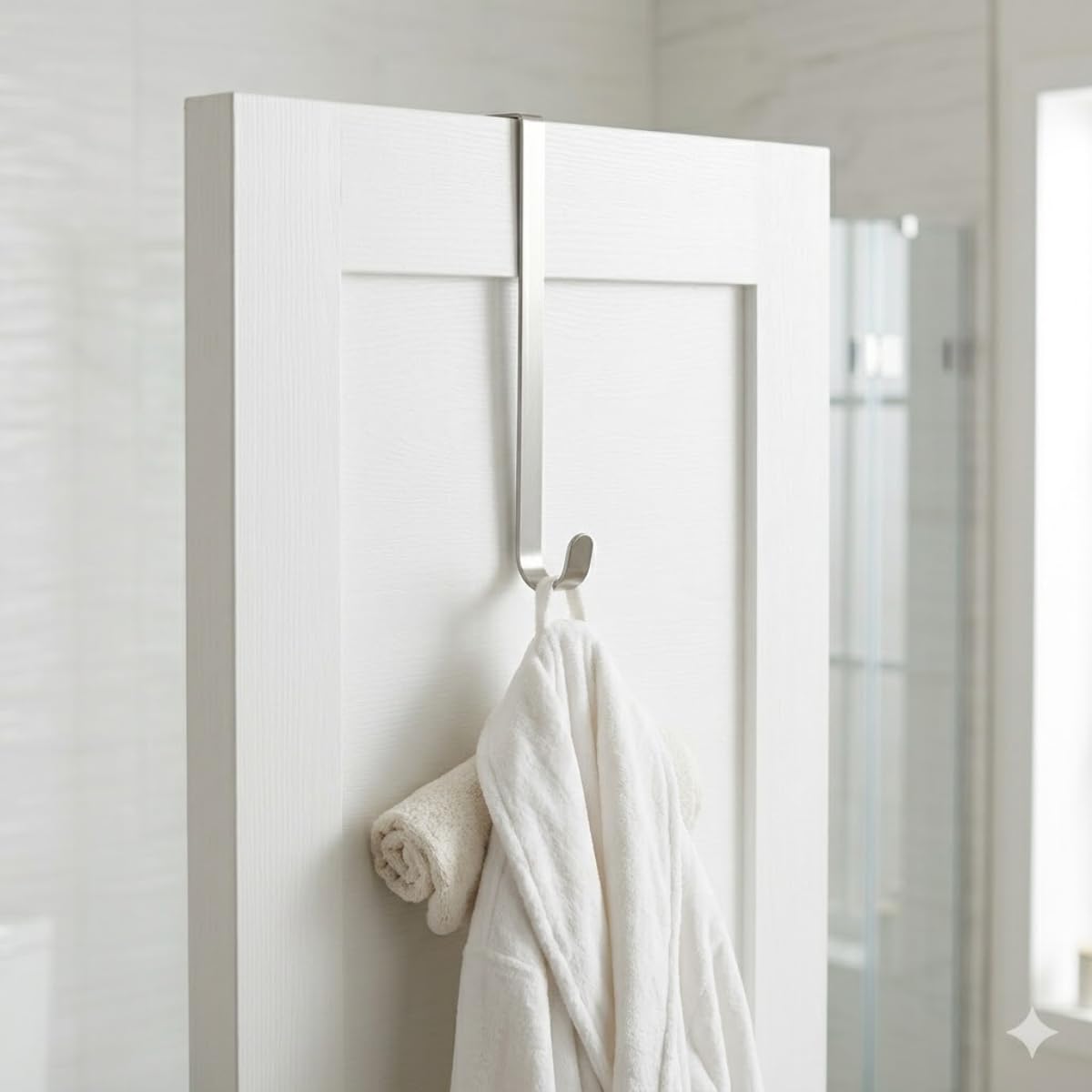 Suporte Gancho de Porta Multiuso em Aço - Cabide Suspenso para Guirlandas, Bolsas, Casacos e Toalhas - Organizador de Porta Sem Furo Prata 49cm