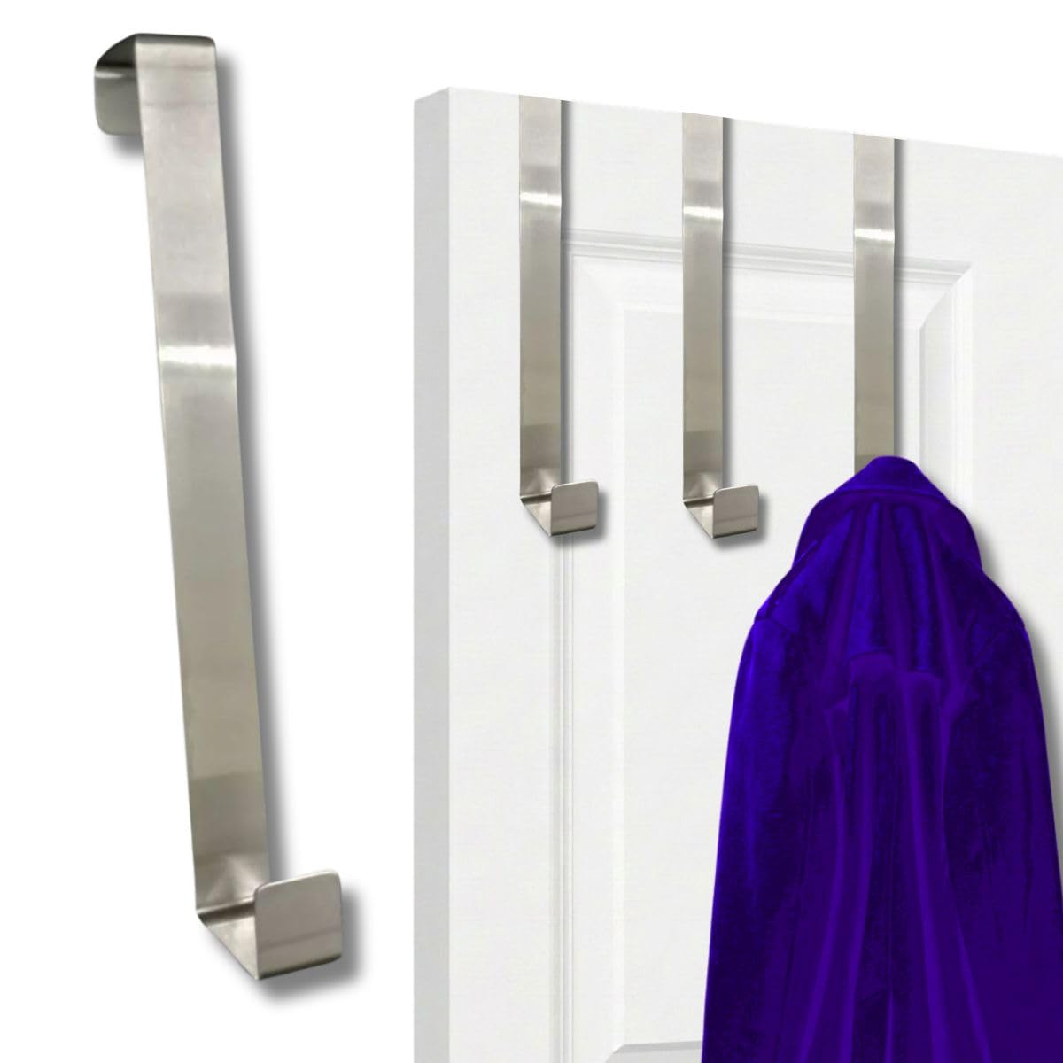 3 Cabides, suporte de Porta para Pendurar Casacos, Roupas, Bolsas, Mochilas, guirlandas de Natal, Gancho de porta em Aço Inox 30cm Cor Prata
