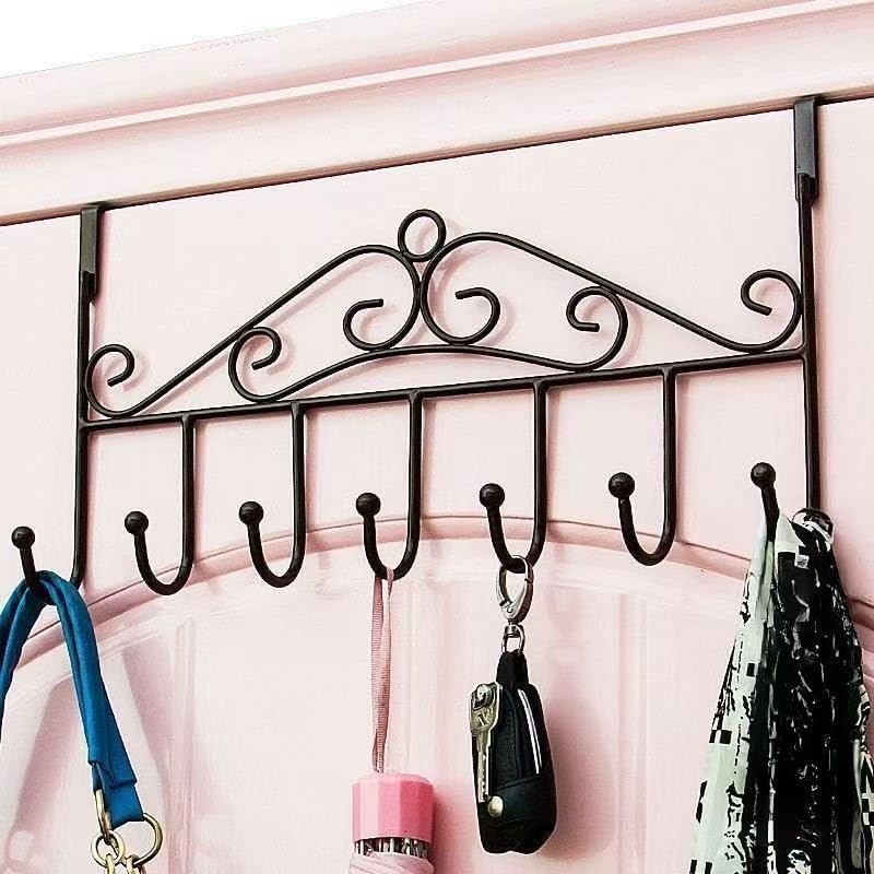 : MEGAGIFT Tipo de Cabideiro de Porta 7 Ganchos em Aço Carbono Preto Brilhante | Antiferrugem, Sem Furos, Para Toalhas, Roupas e Bolsas, Para Banheiro e Quarto