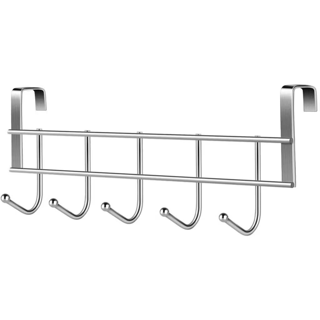 Cabideiro de Porta com 5 Ganchos em Aço Inox Organizador Multiuso Sem Furos para Banheiro Quarto Cozinha e Lavanderia(Kit 1)