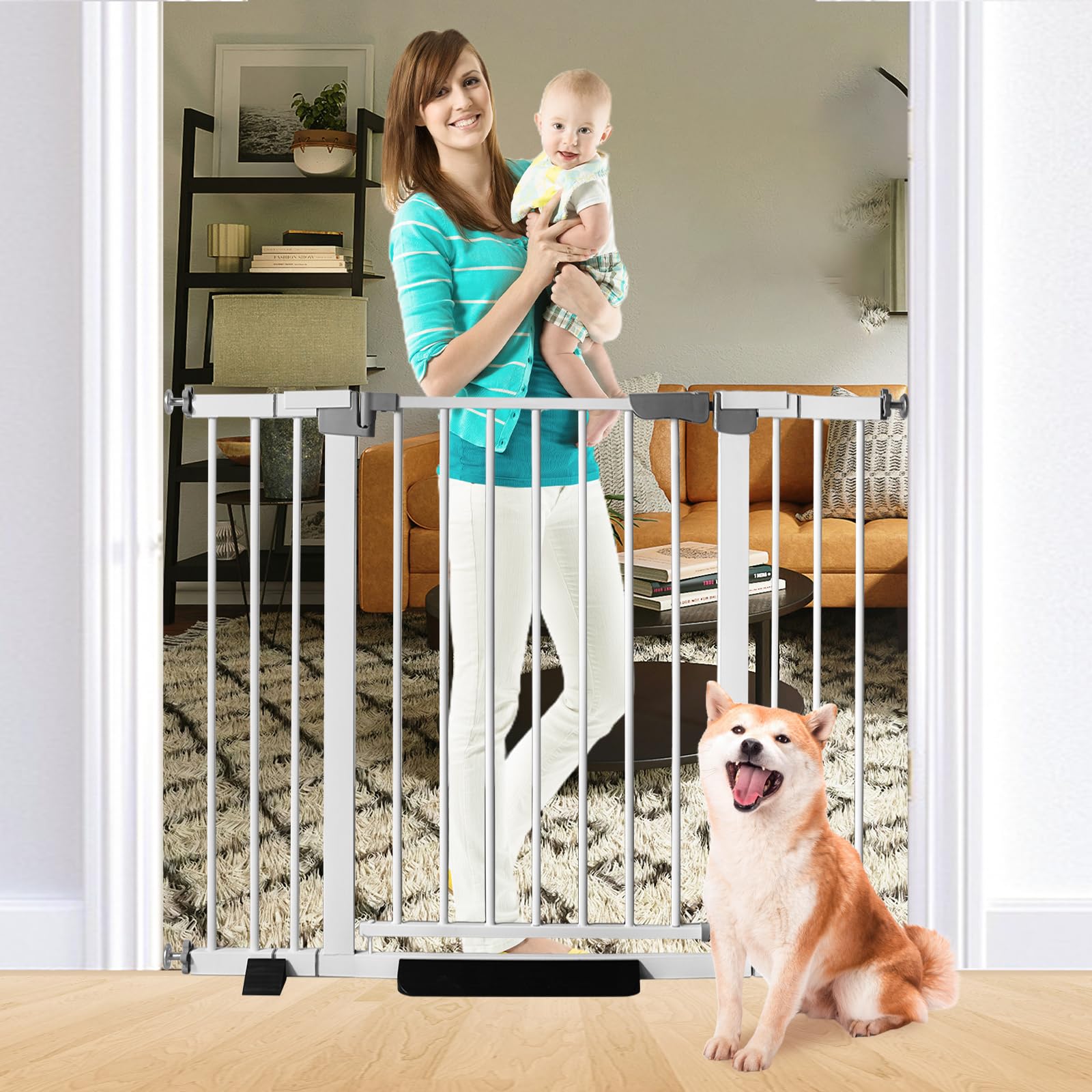 SHYUJAJIE Portão De Segurança Para Bebês E Cães Com Fechamento Automático, 76 Cm De Altura, Ajustável De 76 Cm A 125 Cm De Largura, Com Instalação Por Pressão, Para Passagem Em Portas