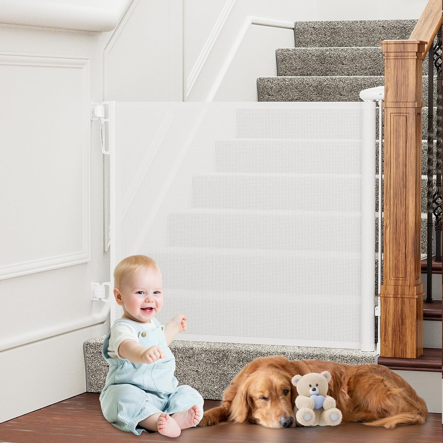 Grade de Proteção Retrátil 86x150cm | Ideal para Pets e Bebês | Portão de Segurança para Escadas, Portas e Ambientes | Fácil de Instalar | Cor Branca