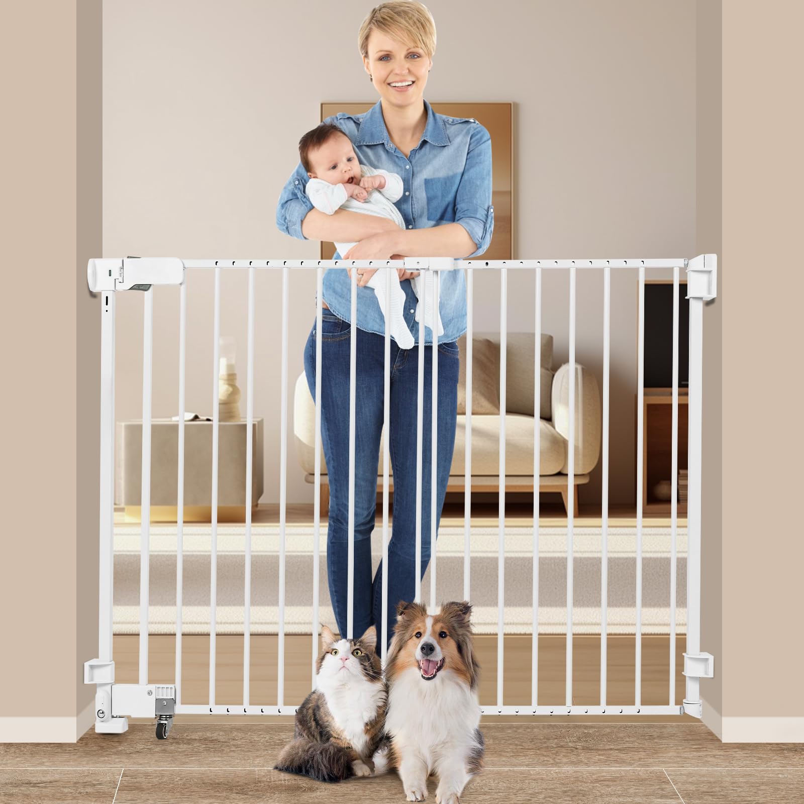 SHYUJAJIE Portão De Segurança Para Bebês Sem Barra Inferior, Portão Para Gatos E Outros Animais De Estimação Com 94 Cm De Altura Para Portas, Portão Ajustável Para Cães De 70 Cm A 109 Cm Com Porta