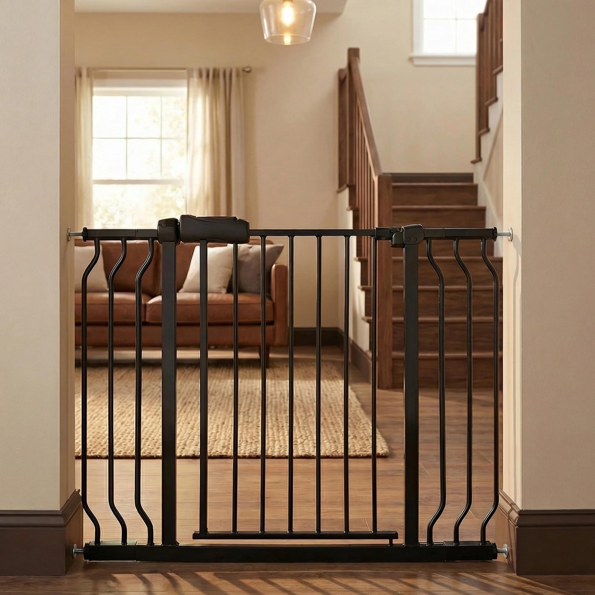 Portão De Segurança Para Bebês Com Passagem Livre, 74-110 Cm De Largura, Portão Grande Para Bebês, Ideal Para Escadas, Portão De Pressão Para Animais De Estimação, Portão Para Cães E Gatos