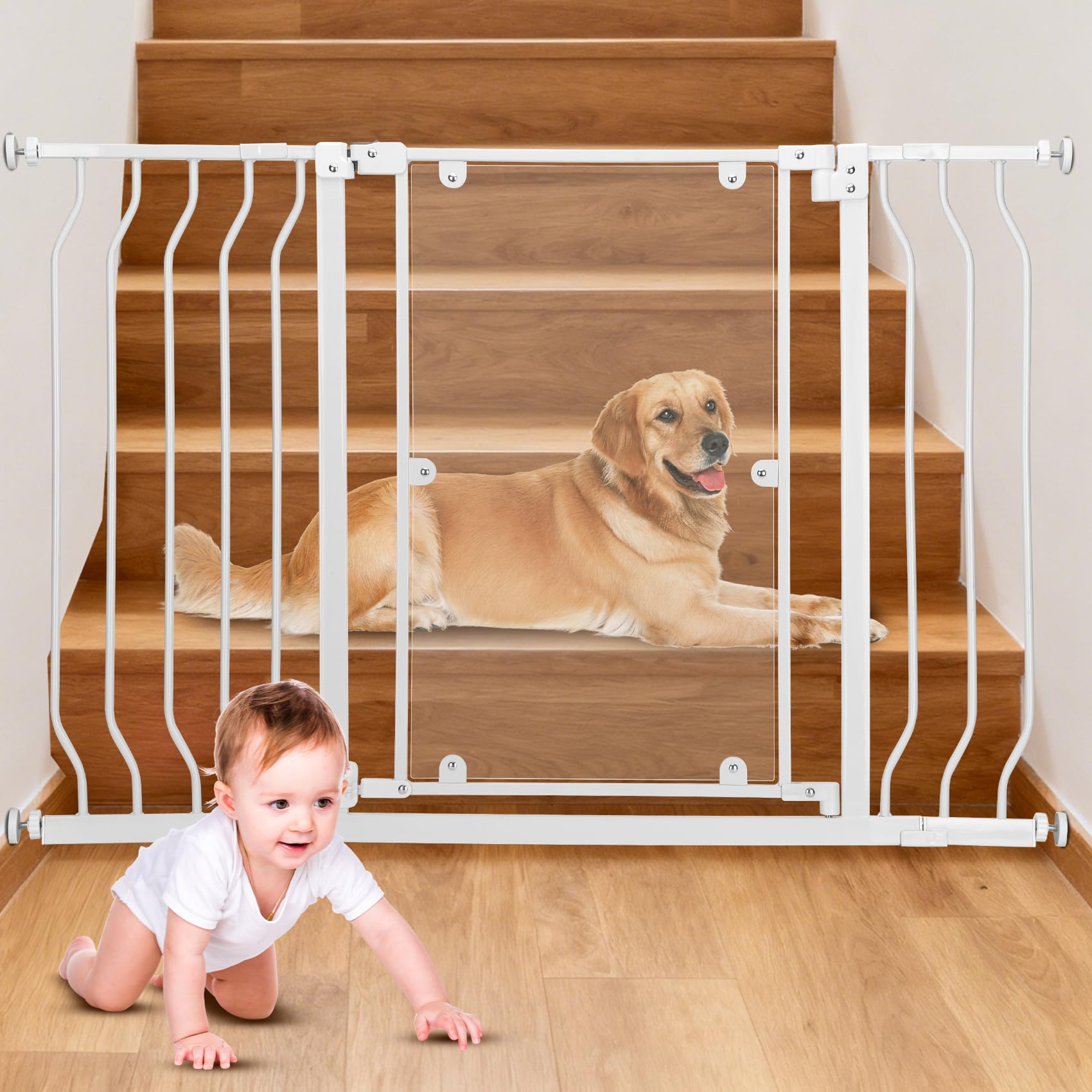 MARGAR Portão De Segurança Transparente Para Bebês Em Escadas, Com Largura De 72,4 Cm A 123,2 Cm E Altura De 76,2 Cm. Instalação Por Pressão, Fechamento Automático. Este Portão Transparente