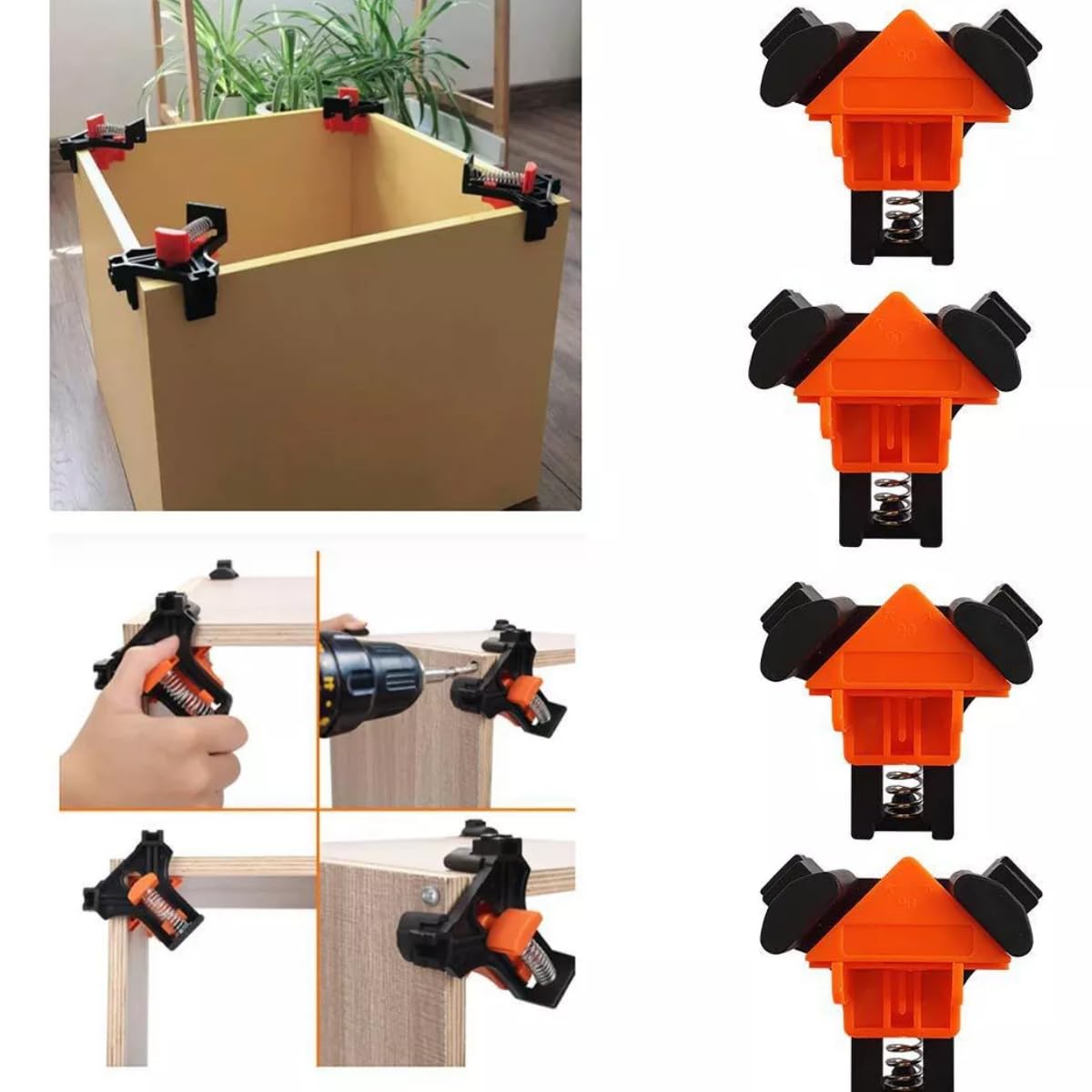 Kit 4 Peças Grampos de Canto Aperto Prendedor Angular 90 Graus Posicionamento Marcenaria Braçadeira Sargento 4 cantos Resistente Molduras - Thafe