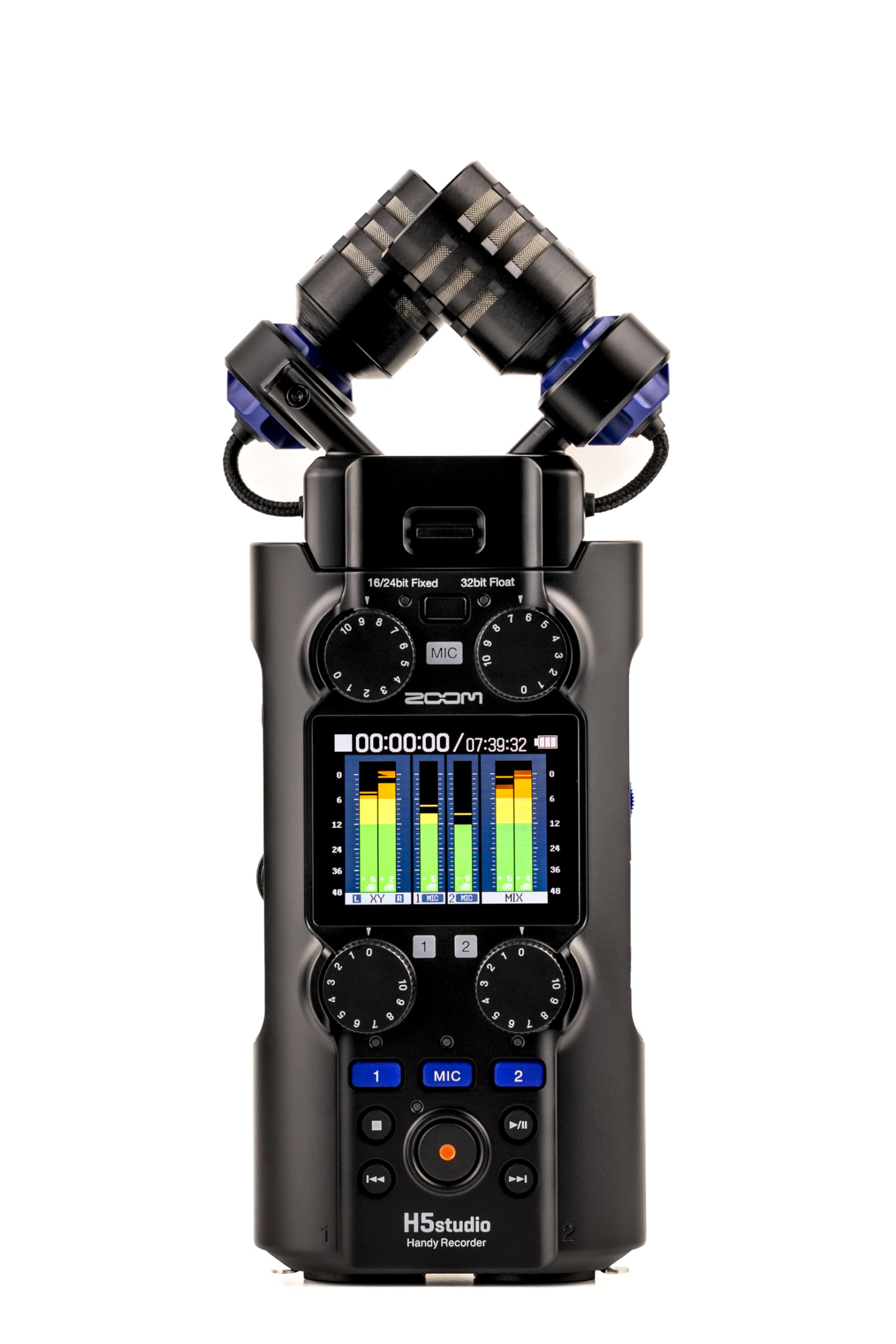 Zoom H5studio Gravador prático com flutuador de 32 bits, botões de ganho, gravação de 6 faixas, microfone grande de 19,4 mm, pré-amplificadores F-Series, interface de áudio USB, limitadores avançados, | Microfones X e Y de 19,4 mm, entradas XR e Trs, interface USB-C de 4 entradas/2 saídas