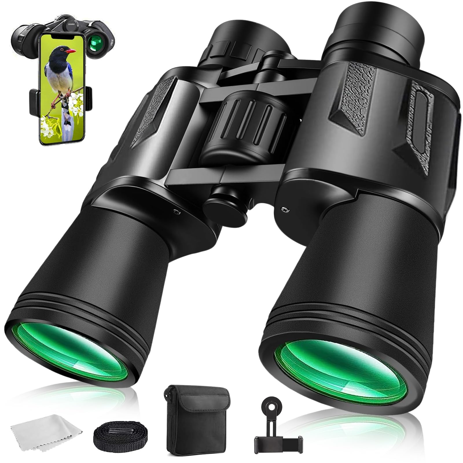 Binóculo Profissional Longo Alcance até 10 km 20x50 Alta Nitidez, binóculos táticos à prova d'água com ocular de prisma BAK4, lente FMC, gravador de campo, binóculos compactos HD