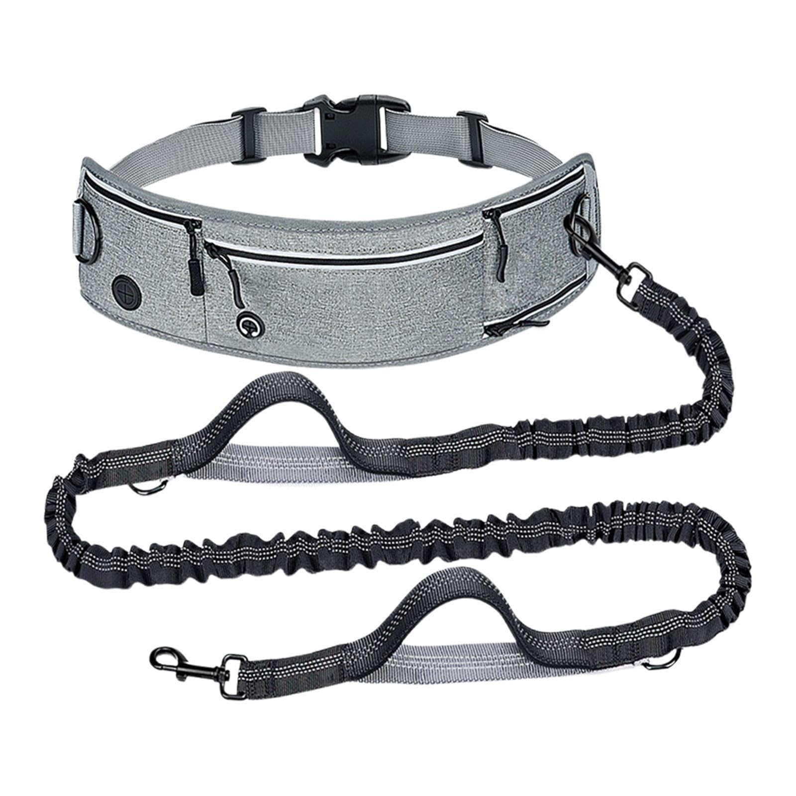 Generic Guia para cães com mãos livres, refletora, confortável, com suporte para saco de lixo e garrafa de água, alças duplas acolchoadas com bolsos para, Cinza