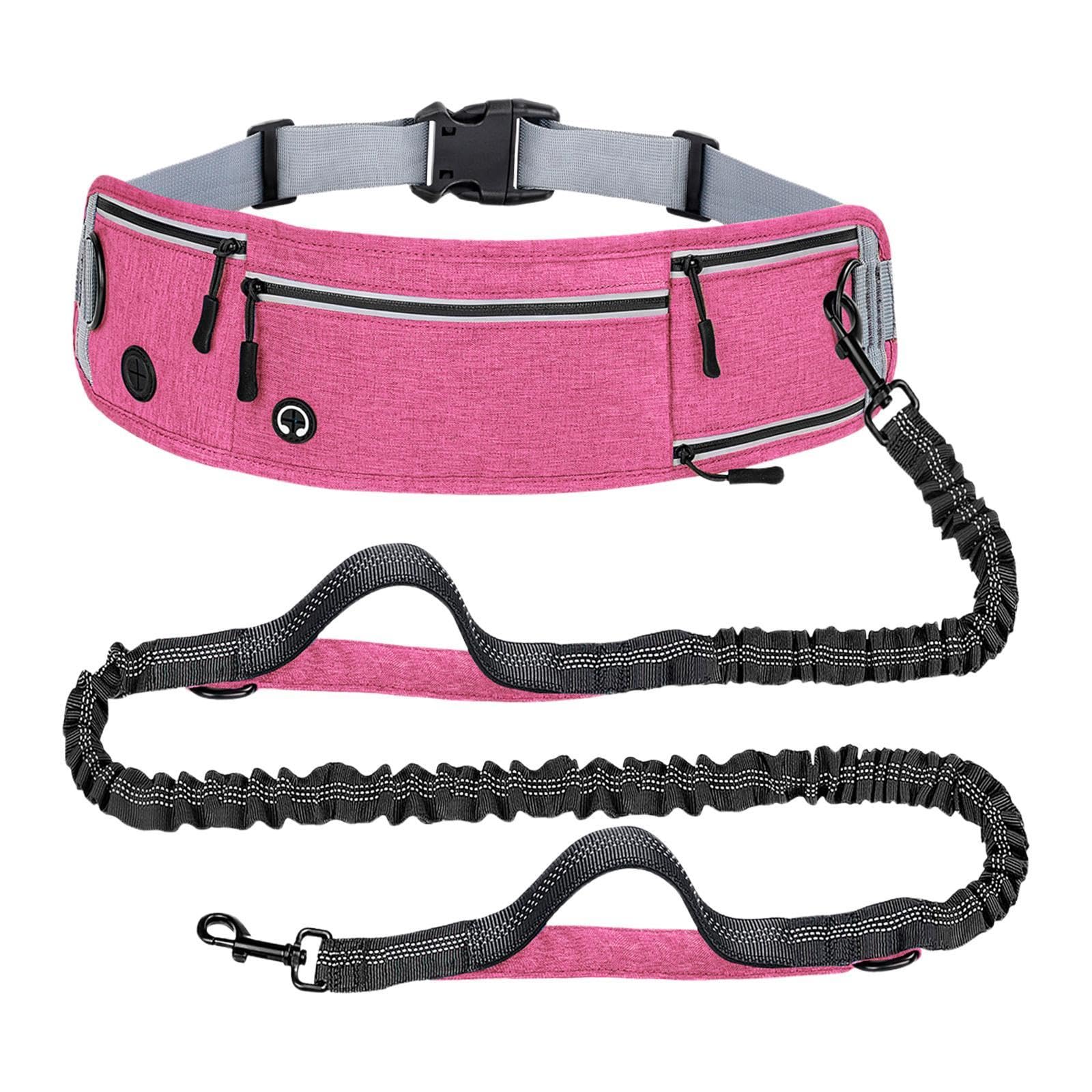 Baoblaze Guia para cães com mãos livres, refletora, cinto de cintura ajustável e confortável com bolsos e alças acolchoadas duplas para corrida, passeio, Rosa