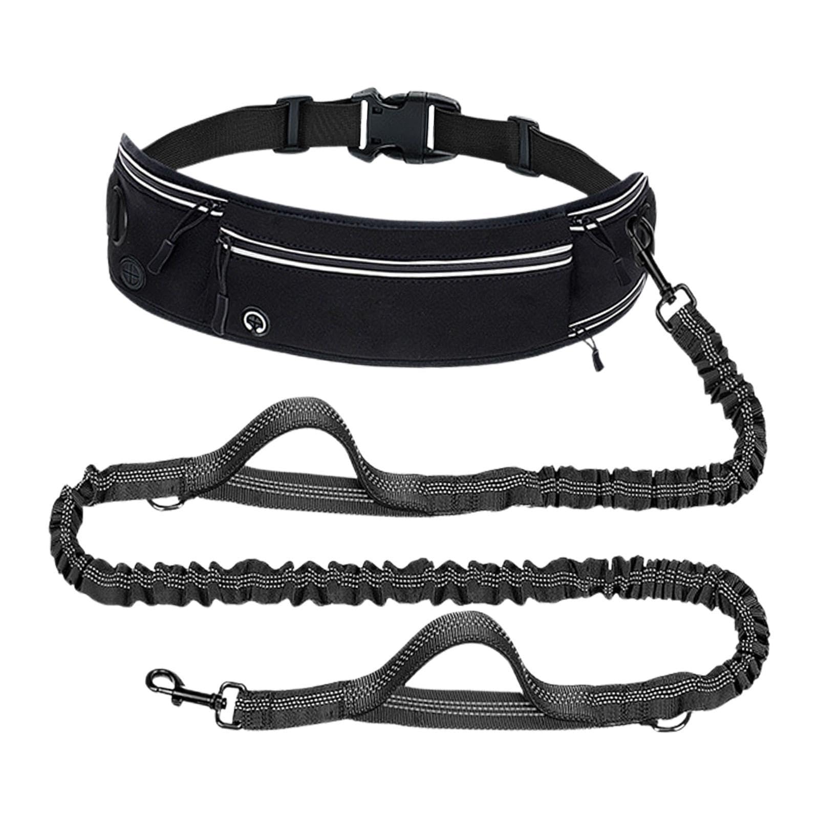 Baoblaze Guia para cães com mãos livres, refletora, cinto de cintura ajustável e confortável com bolsos e alças acolchoadas duplas para corrida, passeio, Preto
