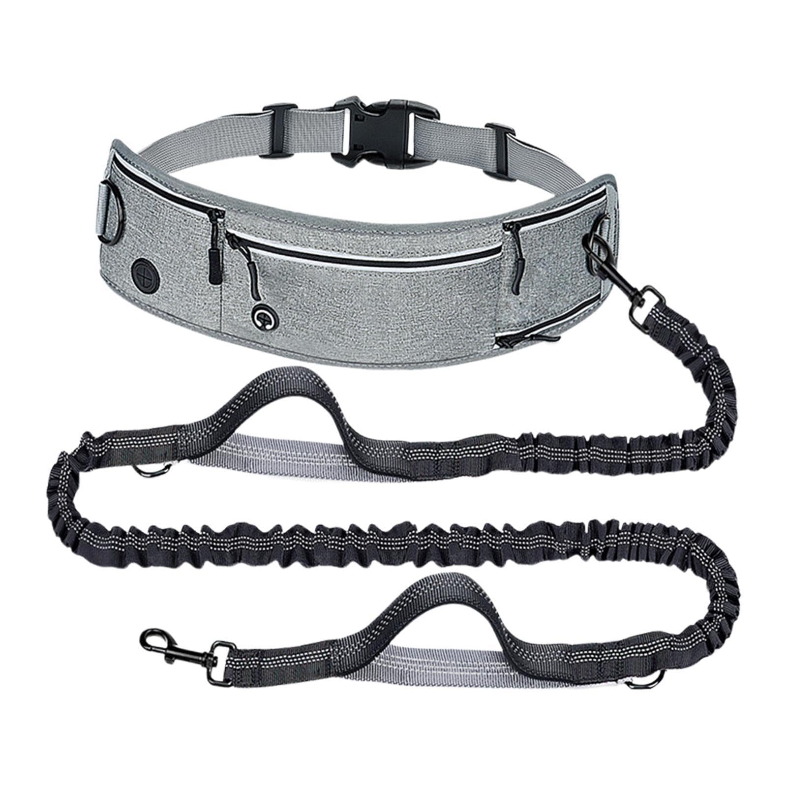 Baoblaze Guia para cães com mãos livres, refletora, cinto de cintura ajustável e confortável com bolsos e alças acolchoadas duplas para corrida, passeio, Cinza