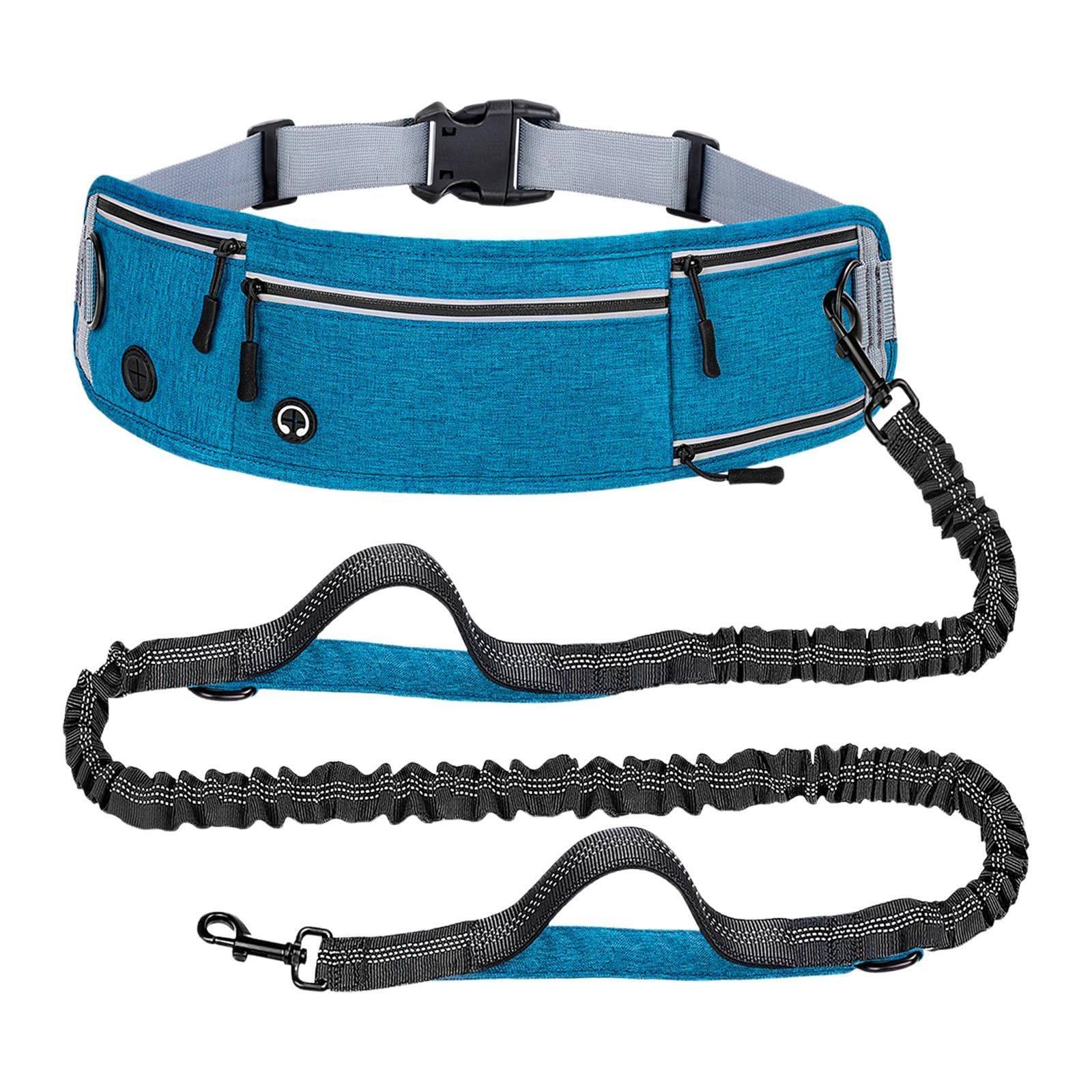 Guia para cães com mãos livres, bolsos e alças duplas acolchoadas e refletoras para caminhadas corridas, Azul