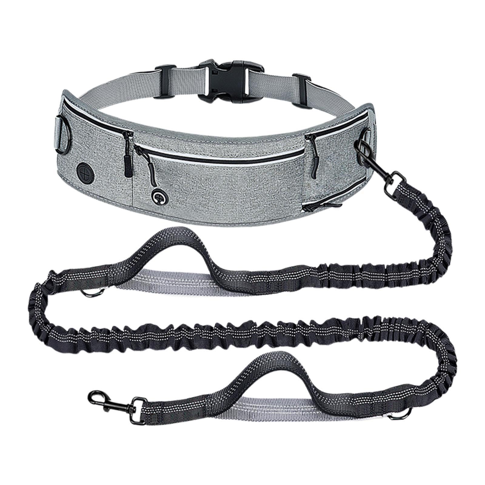 Bothyi Guia para Cães com Mãos Livres, Refletora, Confortável, com Suporte para Saco de Lixo E Garrafa de água, Alças Duplas Acolchoadas com Bolsos para Cami, Cinza