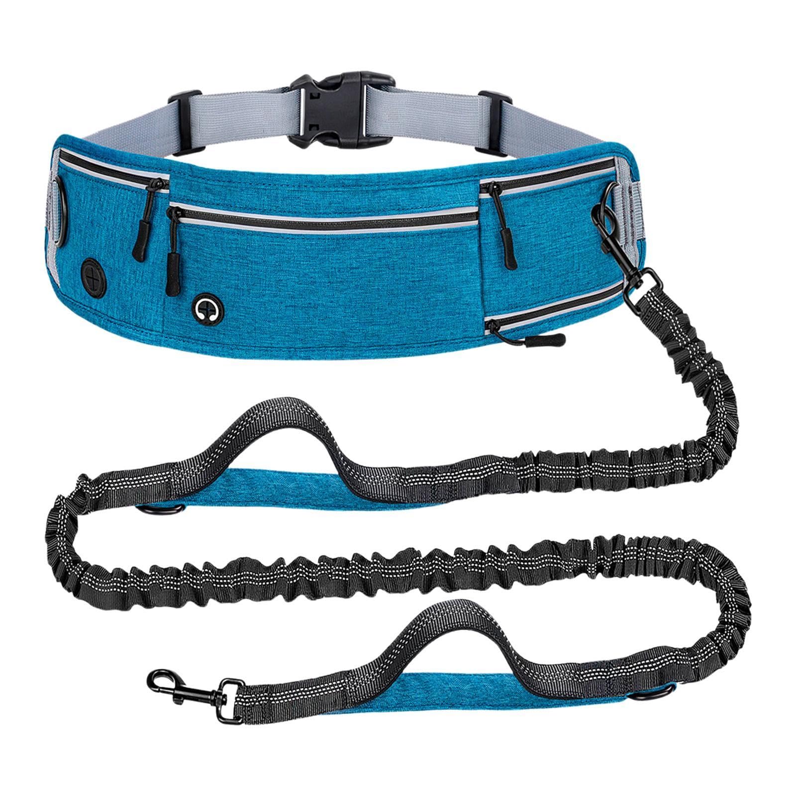 Guia para Cães com Mãos Livres, Refletora, Confortável, com Suporte para Saco de Lixo E Garrafa de água, Alças Duplas Acolchoadas com Bolsos para Cami, Azul