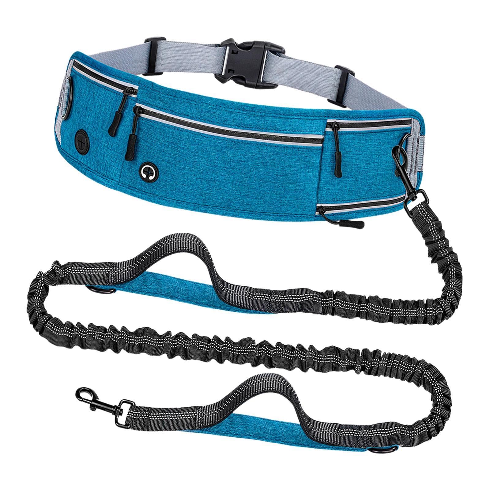 Guia Elástica Refletora para Cães, Mãos Livres, Cintura Elástica, Antiderrapante, com Bolsos E Alças Duplas Acolchoadas para Viagens, Azul