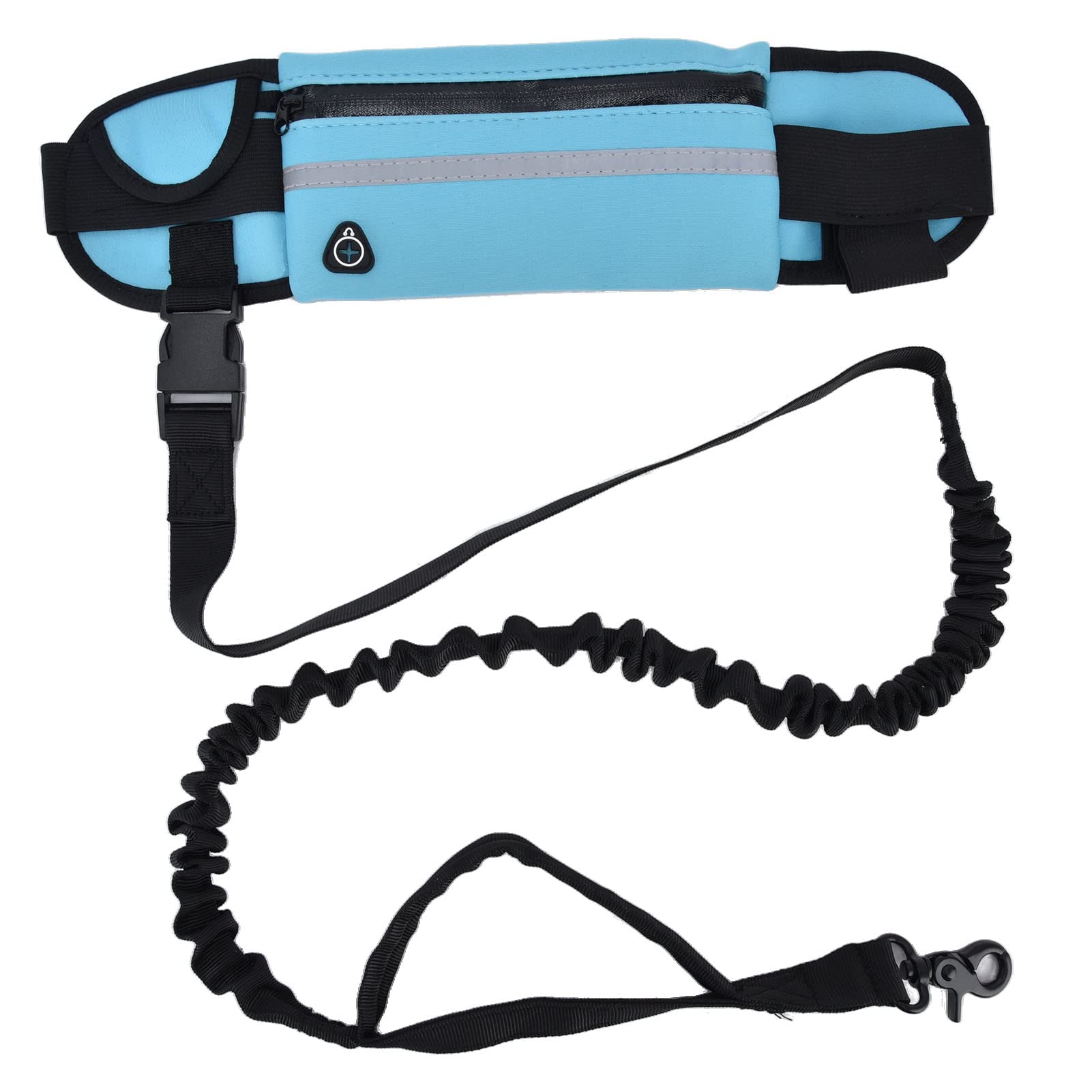 Guia para cães com mãos livres, bolsa removível com zíper e cinto elástico refletivo para caminhadas, corridas e treinamento, azul celeste. (Azul)