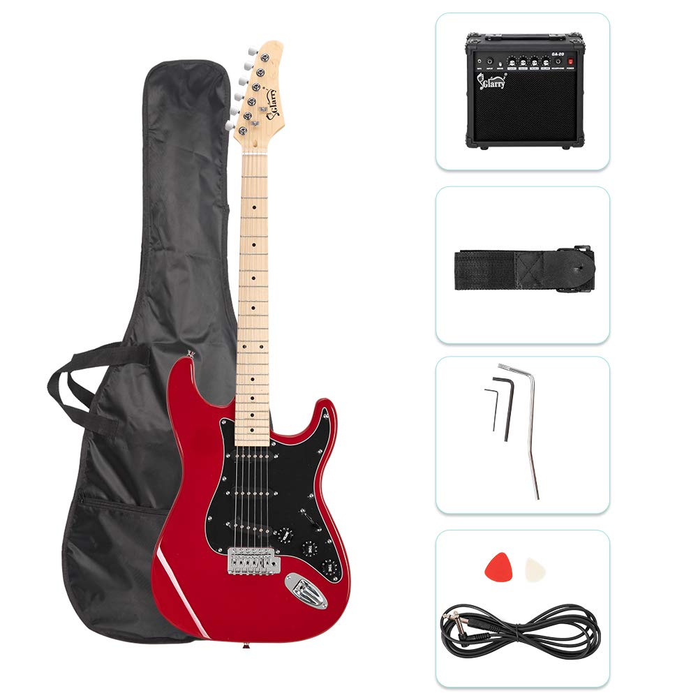 GLARRY Guitarra elétrica de tamanho completo de 99 cm para amantes de música iniciante com 20W Amp e pacote de acessórios bolsa de guitarra (vermelha)