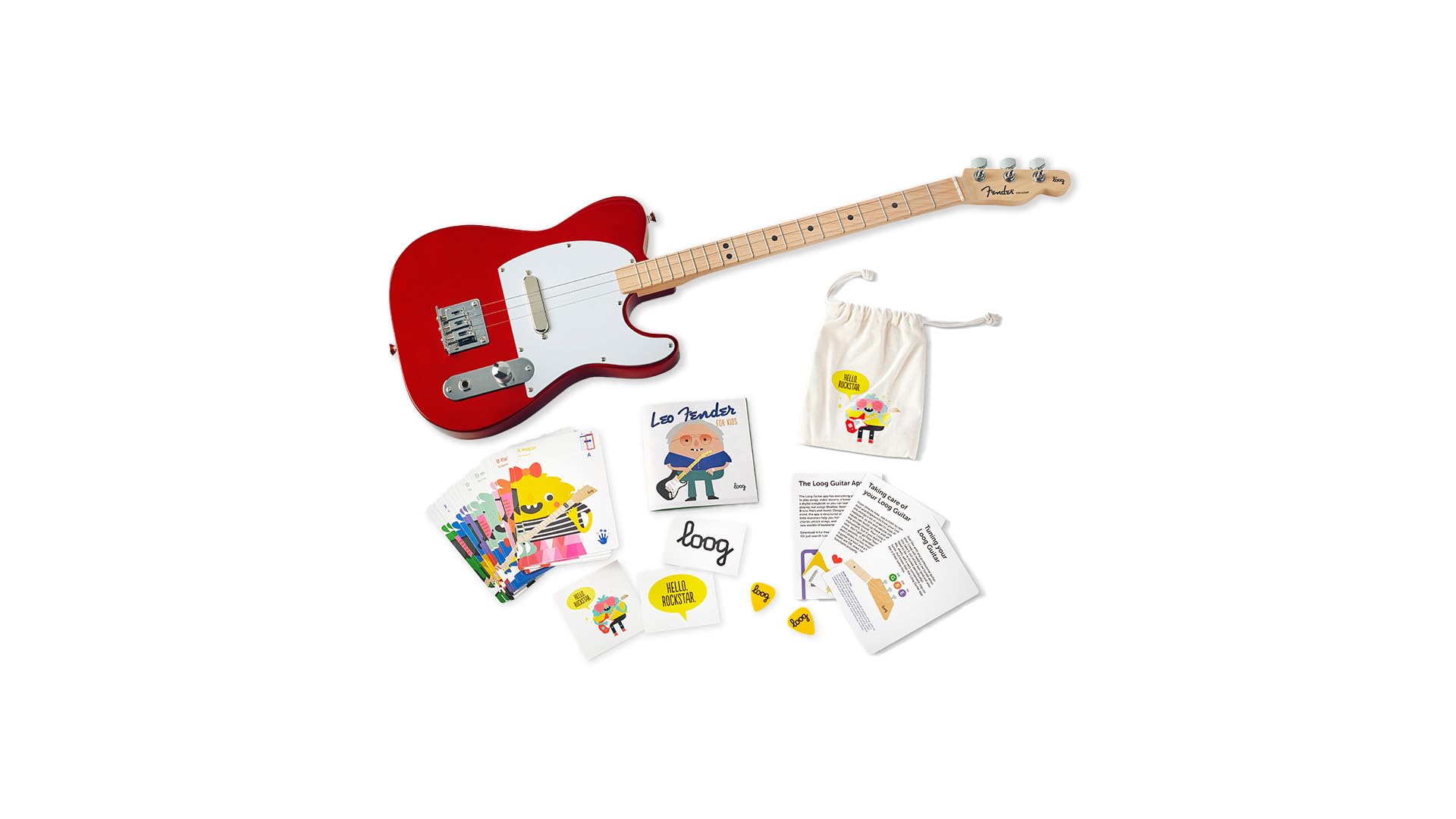 Conjunto de guitarra elétrica infantil Fender x Loog Telecaster 3 cordas para iniciantes (Candy Apple Red)