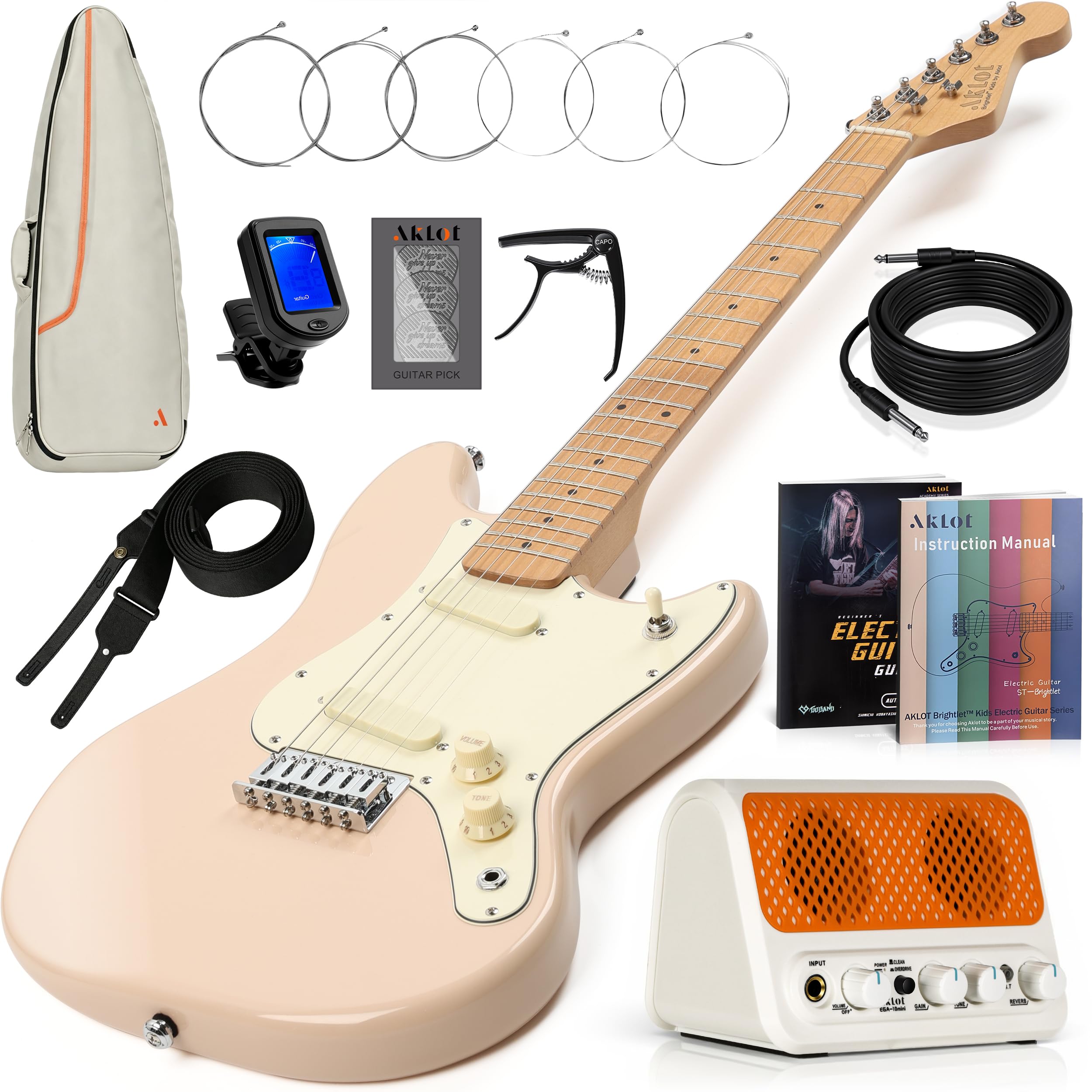 AKLOT Guitarra elétrica infantil de 91,4 cm: kit de mini guitarra elétrica tamanho 3/4 com corpo sólido, largura de pescoço de 1,5 polegadas para iniciantes, 10W Amp, Gig Bag, Corda, alça, cabo