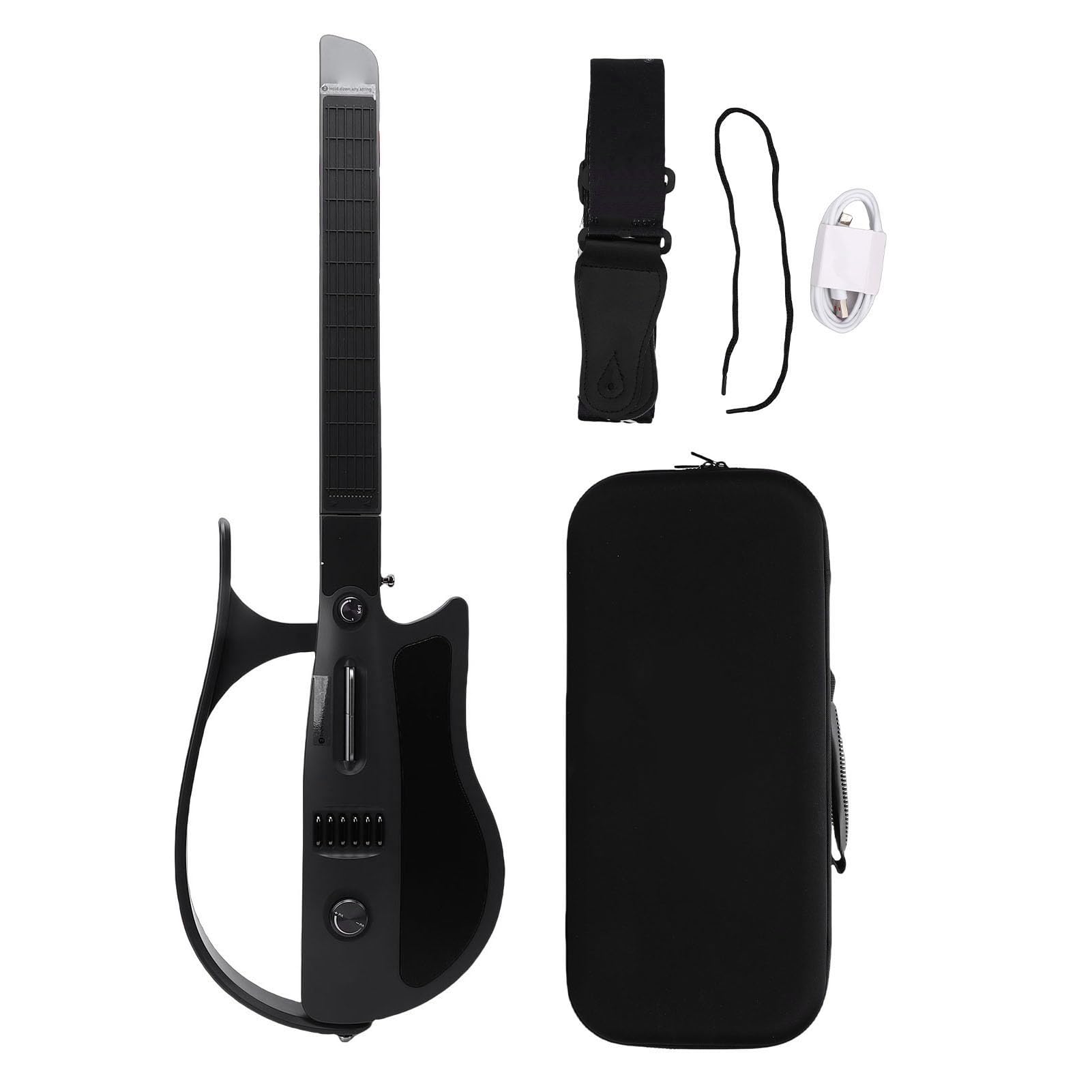 Eujgoov Guitarra Elétrica Inteligente Sem Cordas Portátil Dobrável Com Sintonizador Inteligente Automático Guitarra de Viagem para Iniciantes Preto