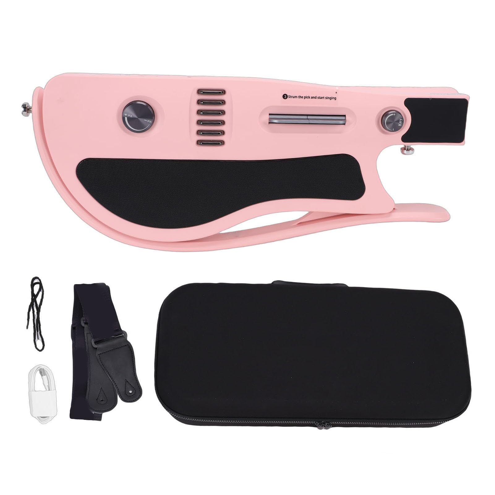 Keenso Guitarra Elétrica, Guitarra Inteligente Sem Cordas, Portátil, Dobrável, para Viagem, Com Aplicativo Conectado, Guia de Luz de Acordes Em Tempo Real para Iniciantes, Rosa