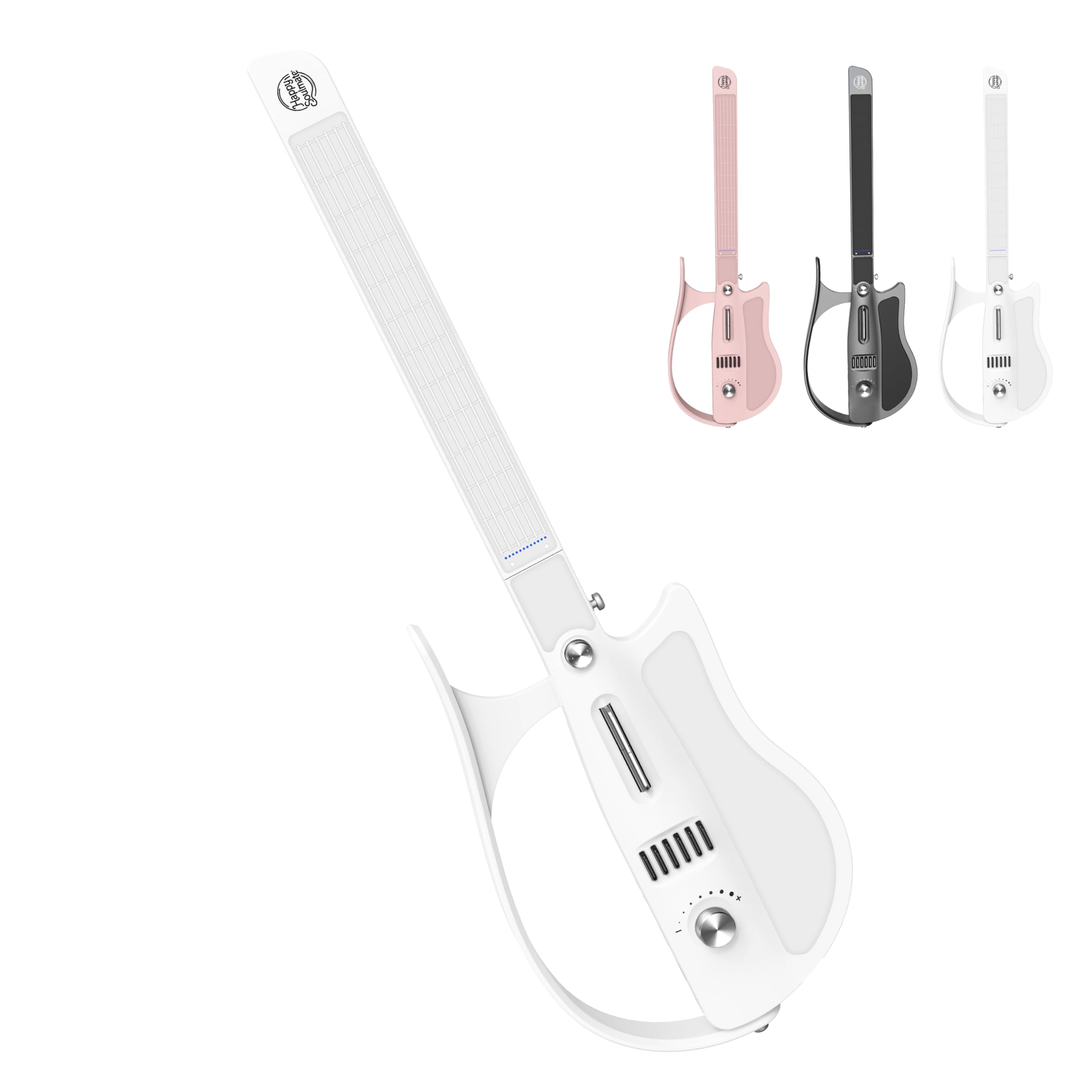 Guitarra inteligente, sem cordas, controle de aplicativo, guitarra elétrica dobrável, conector de fone de ouvido, para iniciantes (branco)