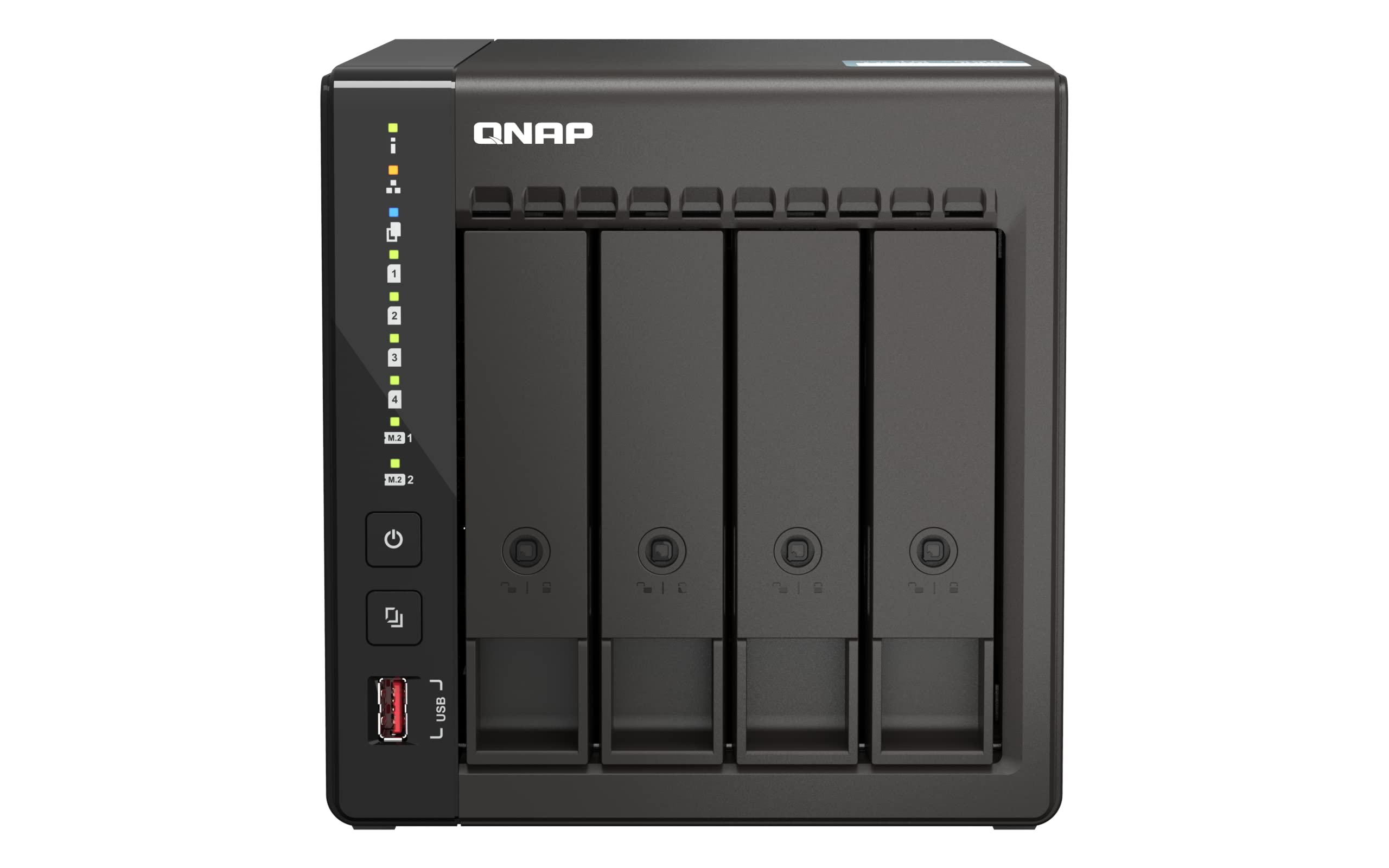 Storage NAS QNAP TS-453E-8G (Intel Celeron J6412 de 4 núcleos até 2,6 GHz/8GB integrada (não expansível)/2XPorta Ethernet 2,5 Gigabit (2,5G/1G/100M)/4BAIAS/TORRE/*SEM HDD*)
