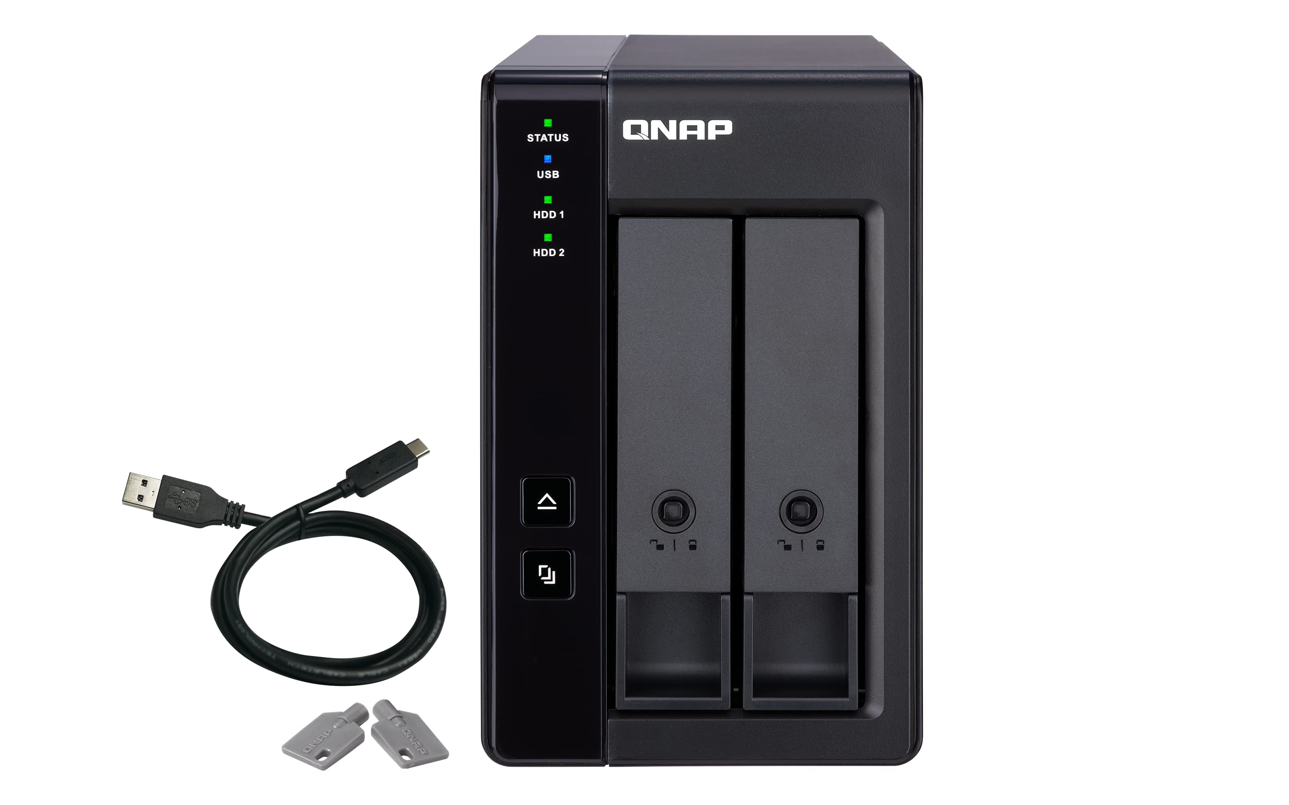 QNAP TR-002-A-US Armazenamento de conexão direta (DAS) USB tipo C de 2 compartimentos com RAID de hardware (sem disco)