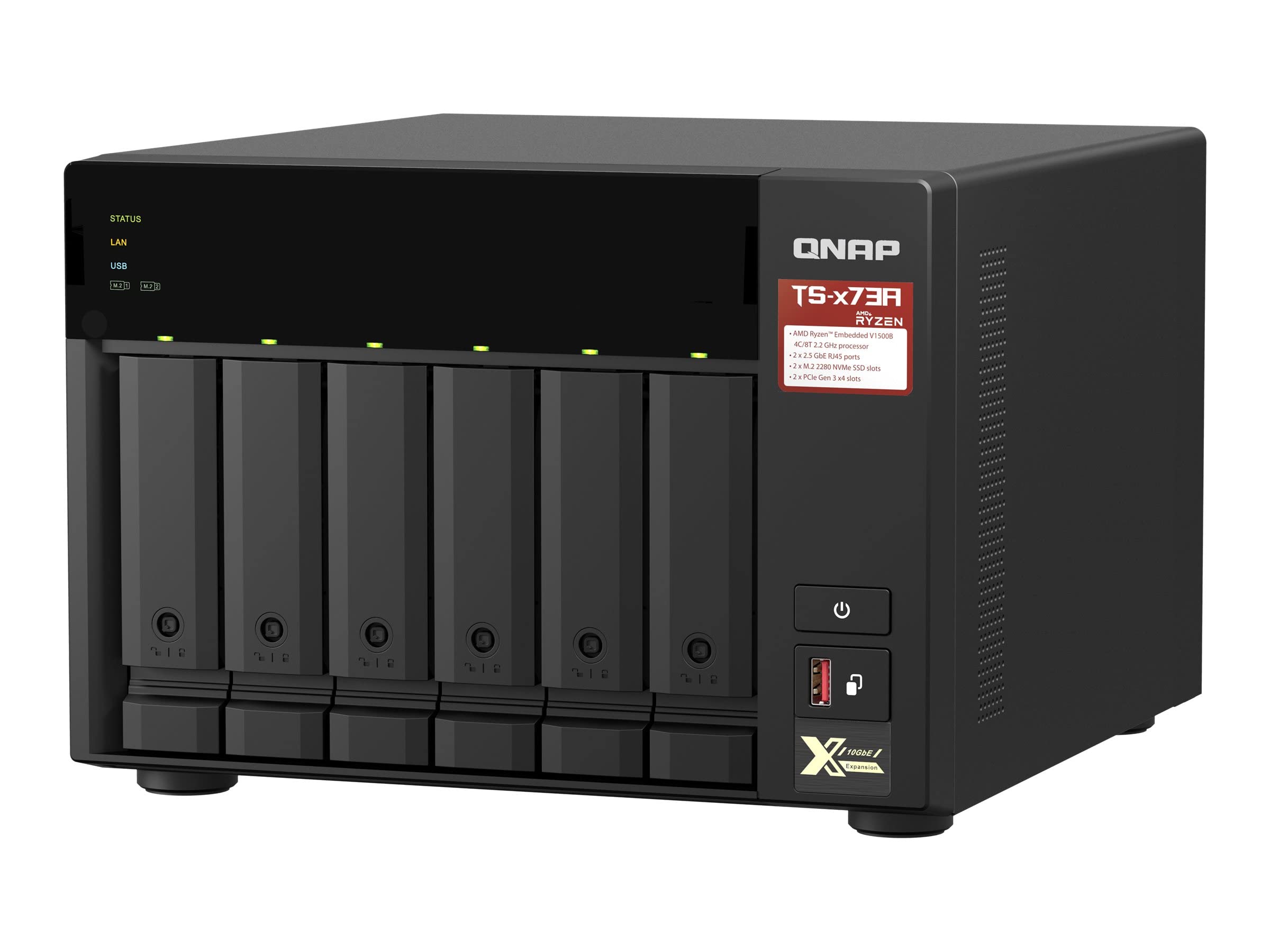 NAS QNAP 6 baias TS-673A-8G-US (Ryzen V1500B, 8GB DDR4, 2x M.2 nVME, 2x 2.5GbE LAN, 2x PCIe x4 slot, IR, sem discos)
