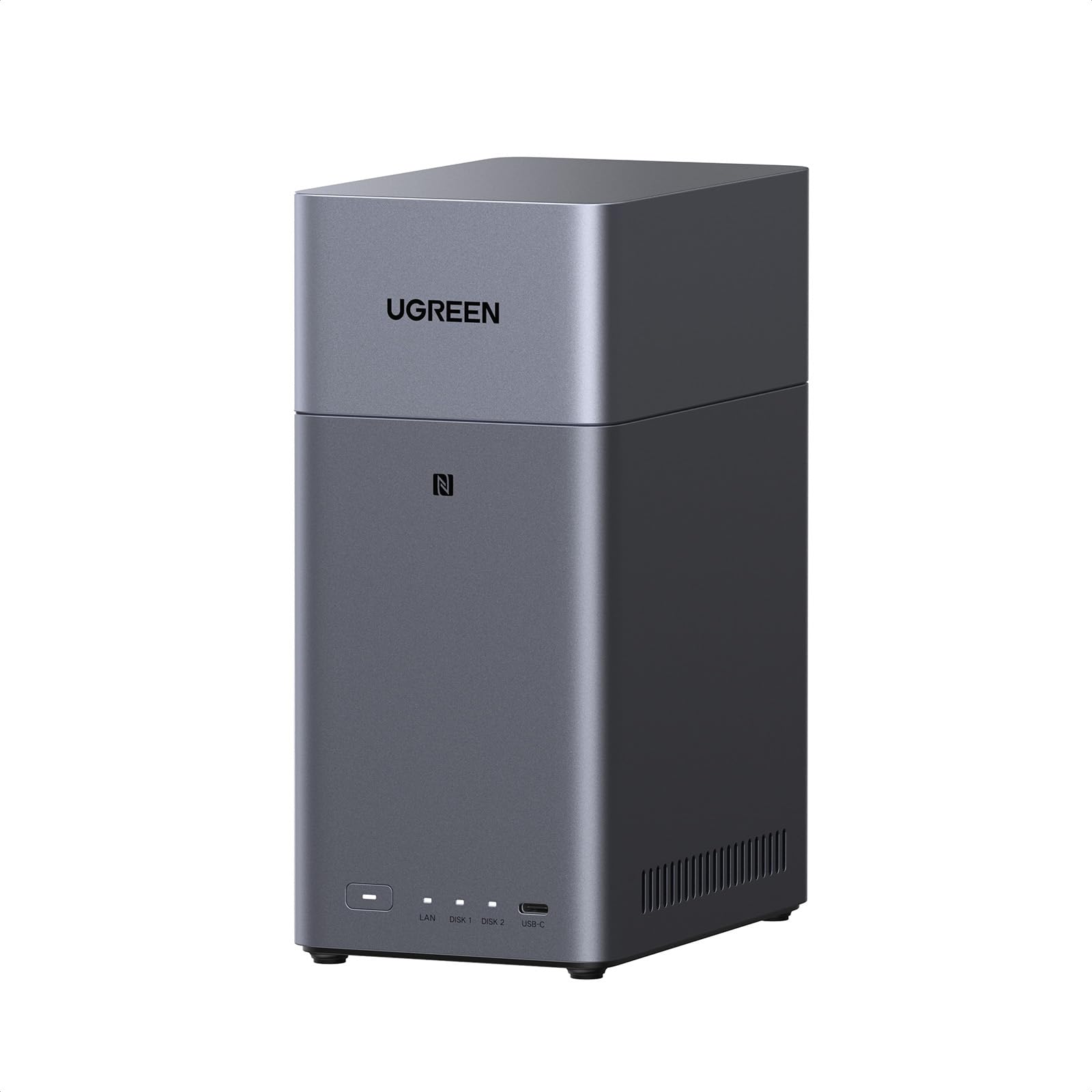 UGREEN NASync DH2300 2 Bay Desktop NAS, NFC Tap para conexão, Álbum de fotos AI, vídeo pessoal 4K, sistema NAS de nível iniciante, servidor NAS doméstico com LAN 1 GbE e 4 GB de RAM (disco)