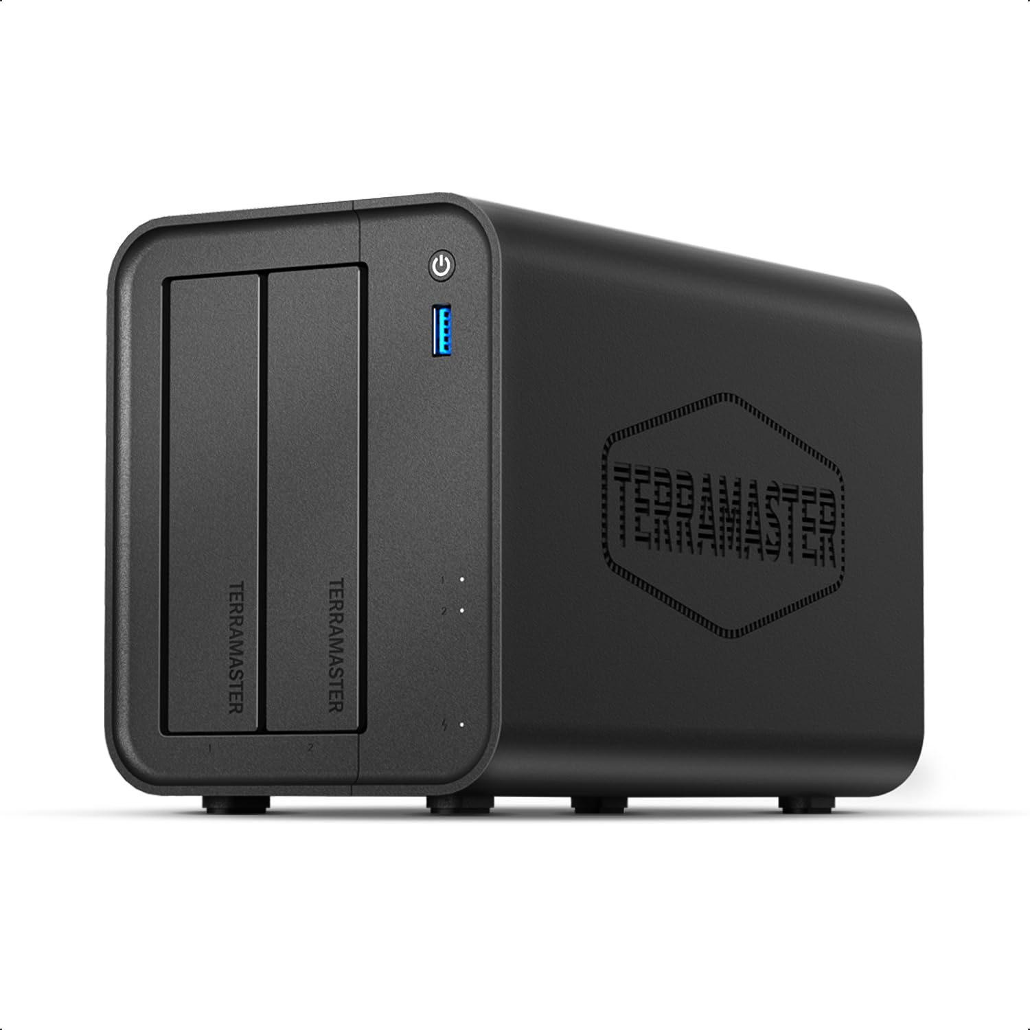 Asustor TERRAMASTER F2-425 2 baias NAS Intel x86 Quad-Core CPU 4GB RAM (sem disco) | LAN de 2,5 GbE, servidor multimídia de armazenamento conectado à rede para usuários domésticos (sem disco)